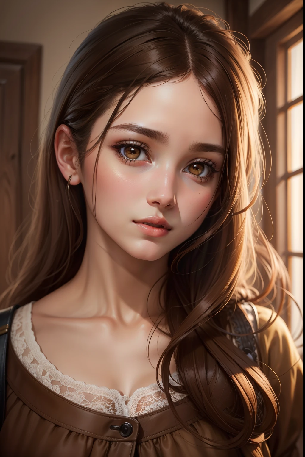 Top Quality, Masterpiece, Realistic, One Girl, Brown Hair, Brown Eyes, Frontal, Detailed Face, Beautiful Eyes