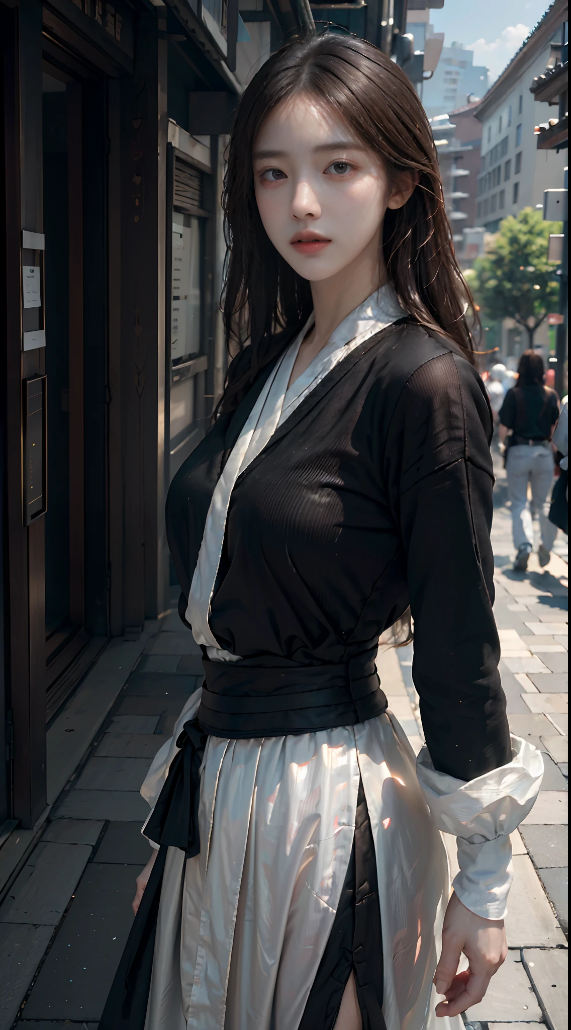 ((high quality, masterpiece:1.4)), 1girl, ((elegant, majestic, beautiful, korean, upper body, street clothes:1.4, pretty face, noon, street background:1.2)), absurdres, high details, intricate, intricate details, sharp focus, screen space reflextions, RTX, edge lighting, rim light, rim lighting, best lighting, 8K, HD, Full-HD, Ultra-HD, Super-Resolution, Megapixel, Refreshing, Lumen Reflections, TXAA, De-Noise, Shaders, Post Processing, Post-Production, insanely detailed and intricate, hypermaximalist, hyper realistic, super detailed