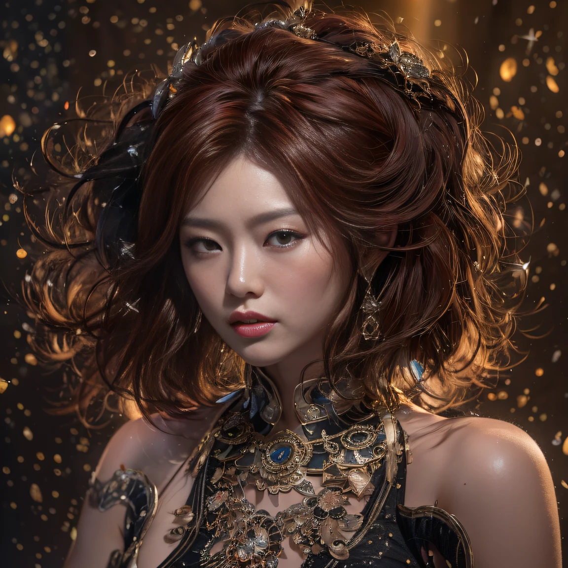 32K gradient glass texture(tmasterpiece,k hd,hyper HD,32K)Short burgundy hair,Short flowing hair,Onsen District,Flame Girl ,Yao Lang protector (realisticlying:1.4),Python pattern robe,Black gold master Kawashima work headdress,Snowflakes fluttering,The background is pure,Hold your head high,Be proud,The nostrils look at people, A high resolution, the detail, RAW photogr, Sharp Re, Nikon D850 Film Stock Photo by Jefferies Lee 4 Kodak Portra 400 Camera F1.6 shots, Rich colors, ultra-realistic vivid textures, Dramatic lighting, Unreal Engine Art Station Trend, cinestir 800,Hold your head high,Be proud,The nostrils look at people,Short burgundy hair