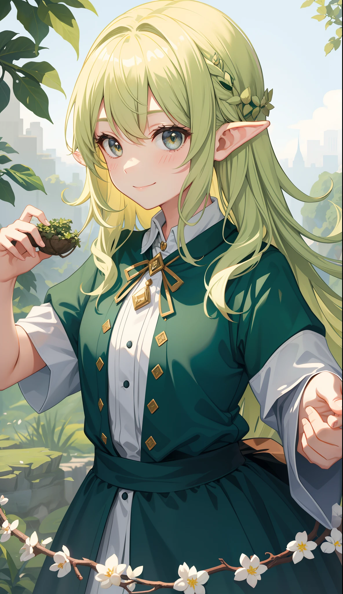1girl in、AS-Adult、A smile、elvish、Forester、(small tits)Upper body portrait、