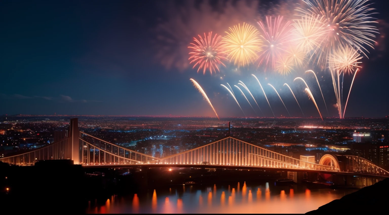 photo of brilliant Fireworks set off over the Superman, photorealistic, photorealism