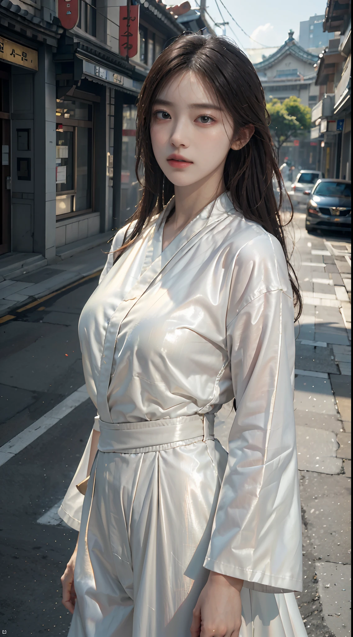 huge breasts, beautiful girl, high image quality, summer clothes, large parasol, yukata, gentle like taken with a single lens reflex camera