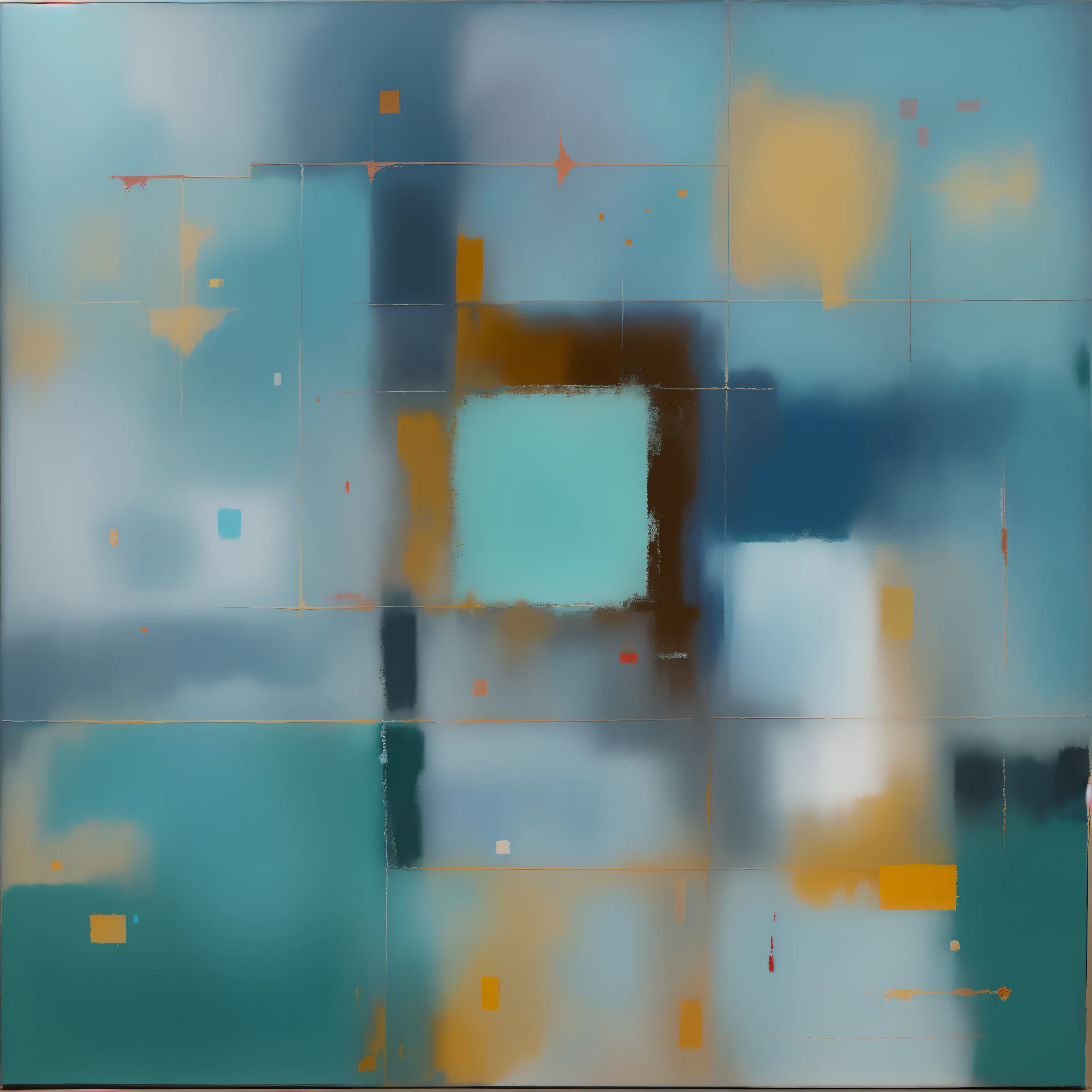 Square painting on blue background, inspired by Raoul De Keyser, Inspired by Thomas Bock, semiabstract, Inspired by Norman Lewis, Inspired by Thomas de Cather, Inspired by Cliff Gray, ( ( abstracted ) ), Inspired by Rolf Iseli, Inspired by Jose Lifrinks, a sense of depth, highly abstract