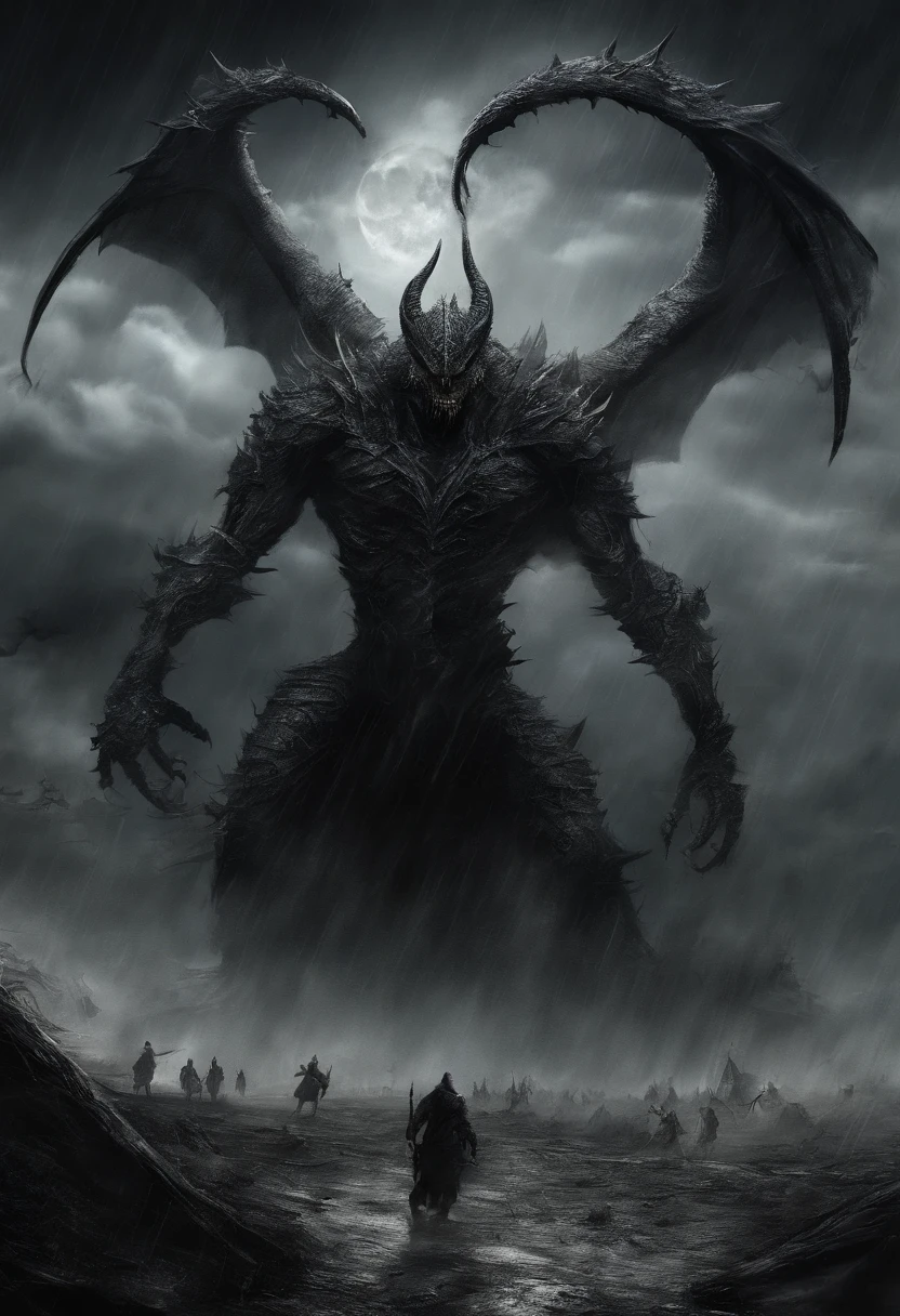 /imagine prompt: Epic fantasy battles across vast open plains, Armies of mythical creatures and warriors pit each other, Wielding fantastic weapons, A storm brewing in the dark sky, Lightning strikes the ground, Fly over the dragon above, Grandeur and heroism in the midst of chaos, artwork of a, mixed media, Combine digital painting with traditional painting，For actions, Dynamic and detailed, --AR 16:9 --V 5