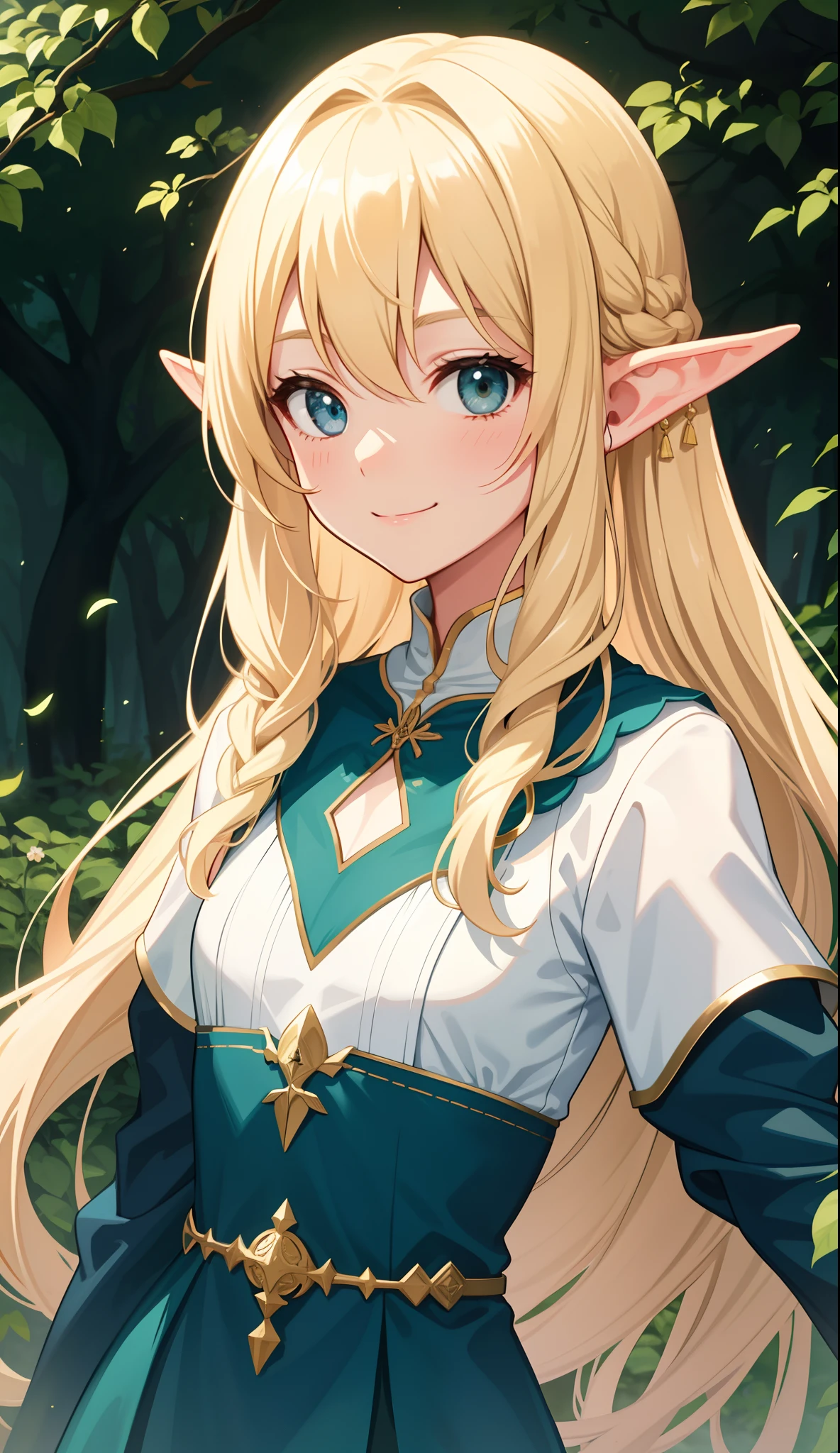 1girl in、AS-Adult、A smile、elvish、Forester、（small tits）Upper body portrait、