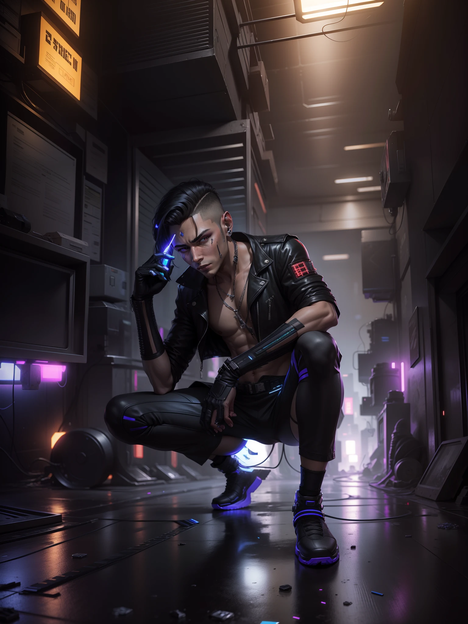 change background cyberpunk handsome boy. realistic face, 8k, ultra realistic,