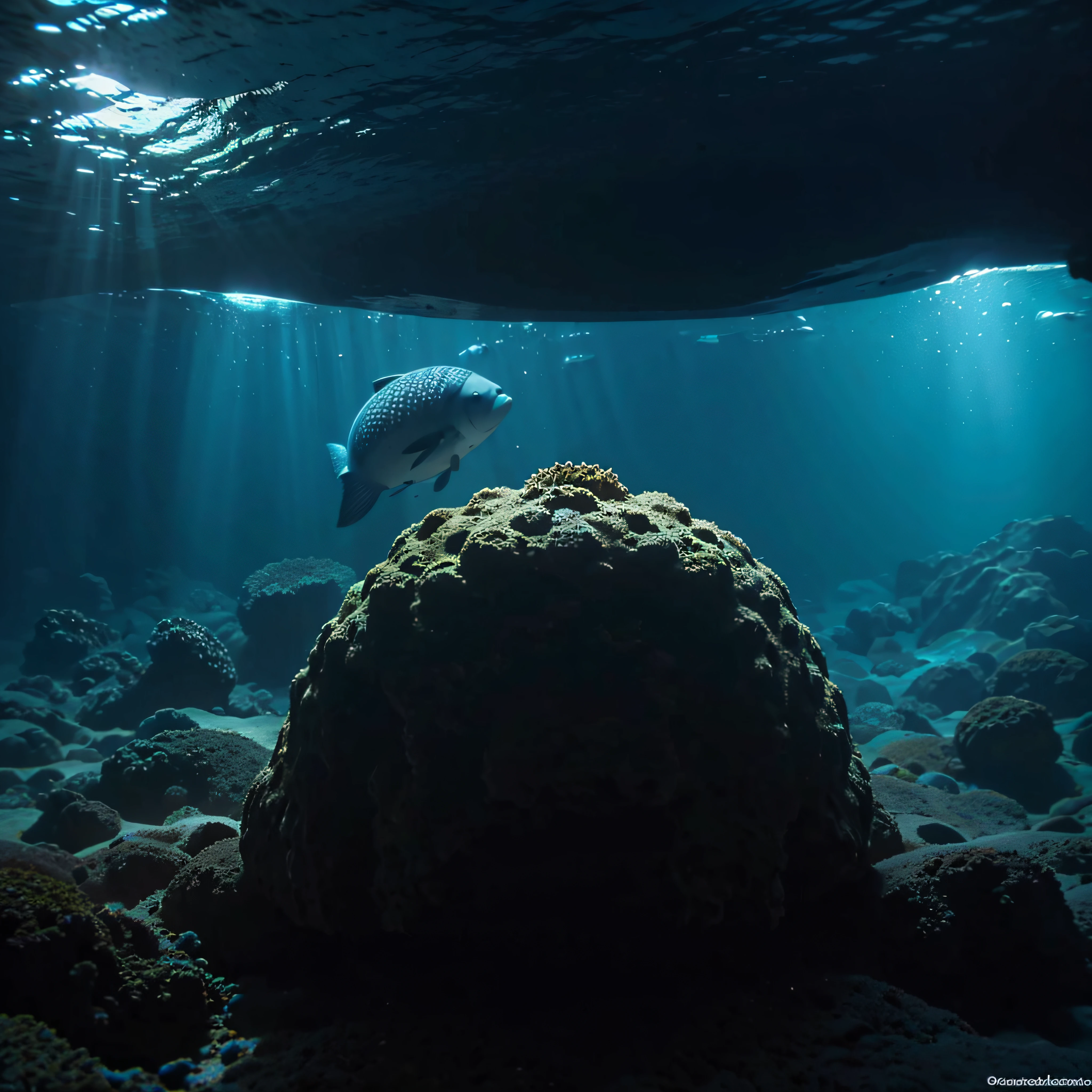 (extremadamente detallado, obra maestra, La mejor calidad, Under the Ocean), Estilo oscuro, volumetric illumination. textura de babosa, piel de caracol. ahogados flotando de fondo. Rococo composition.