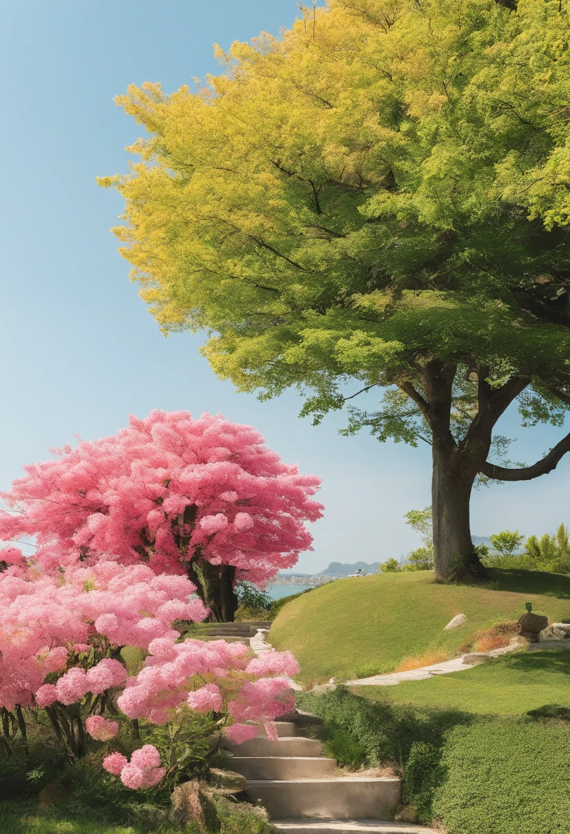 Real Photographics, Photography, 65° viewing angle, real light and shadow, plein air, close-up, Subbear1bolt、lawn, A clear day, simple background, Flowers, Trees, realistic detail, 8K high-definition images, Circular platform::2,