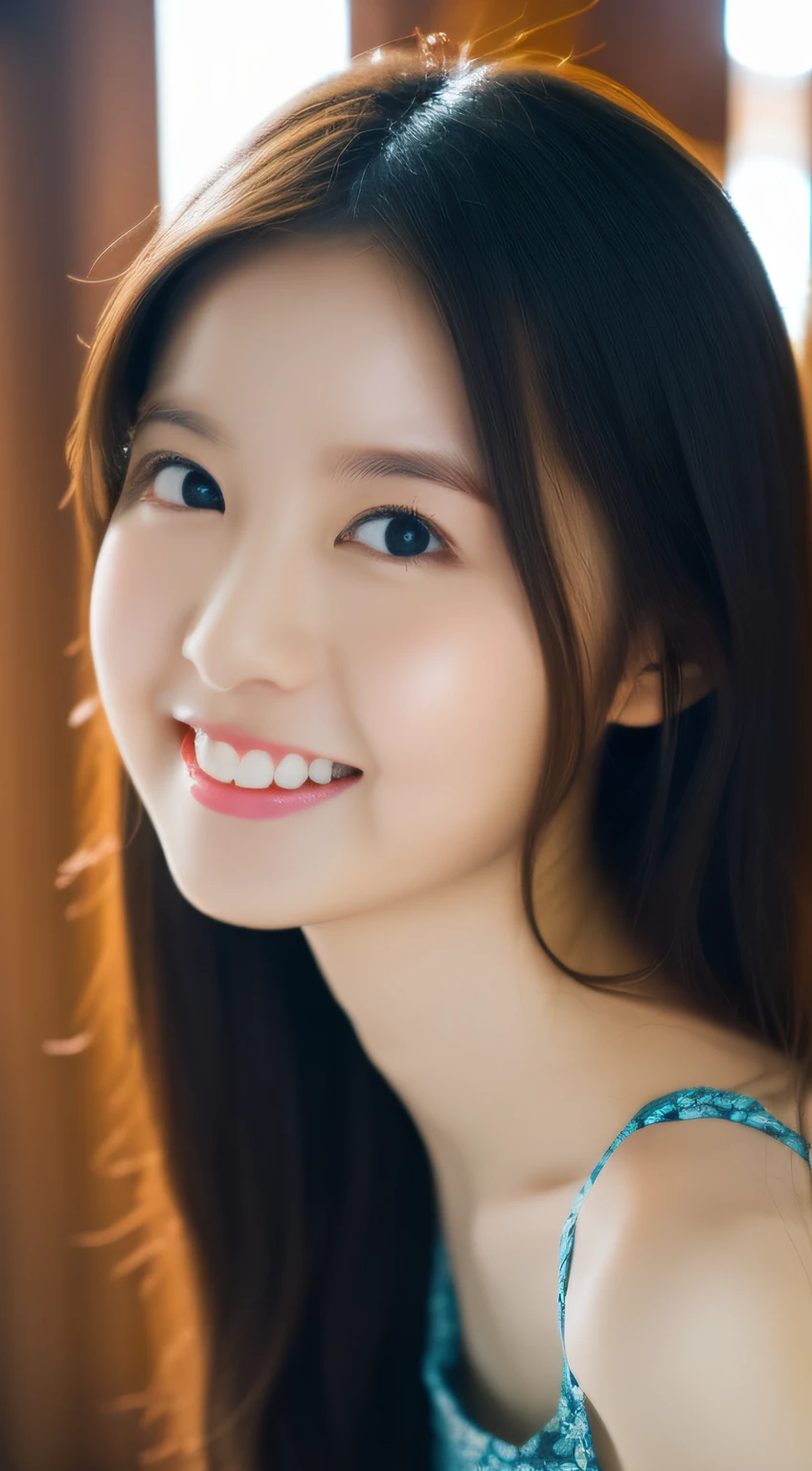 Realistic photo of 1 cute Korean star, Tentacle hair , White skin, thin makeup, 32 inch breast size, A slight smil, blue tanktop, Pants, Walk in the market, Close-up portrait, god light, hyper HD