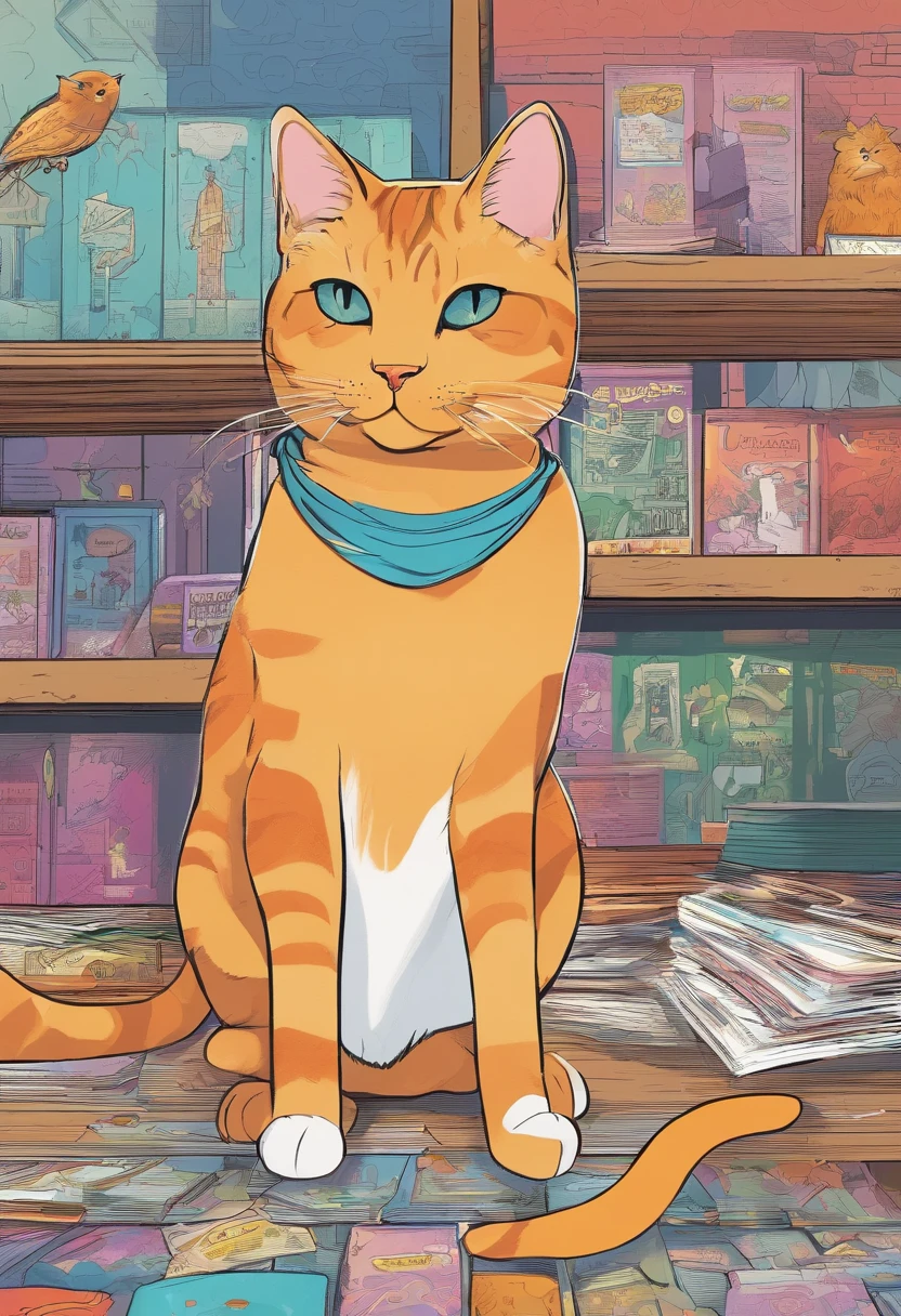 American comic, Comic Story、Displayed in multiple colored irregular panels. American Shorthair cat experiences hardship while running away from home、Reunited with the owner. Style is exaggerated、Details