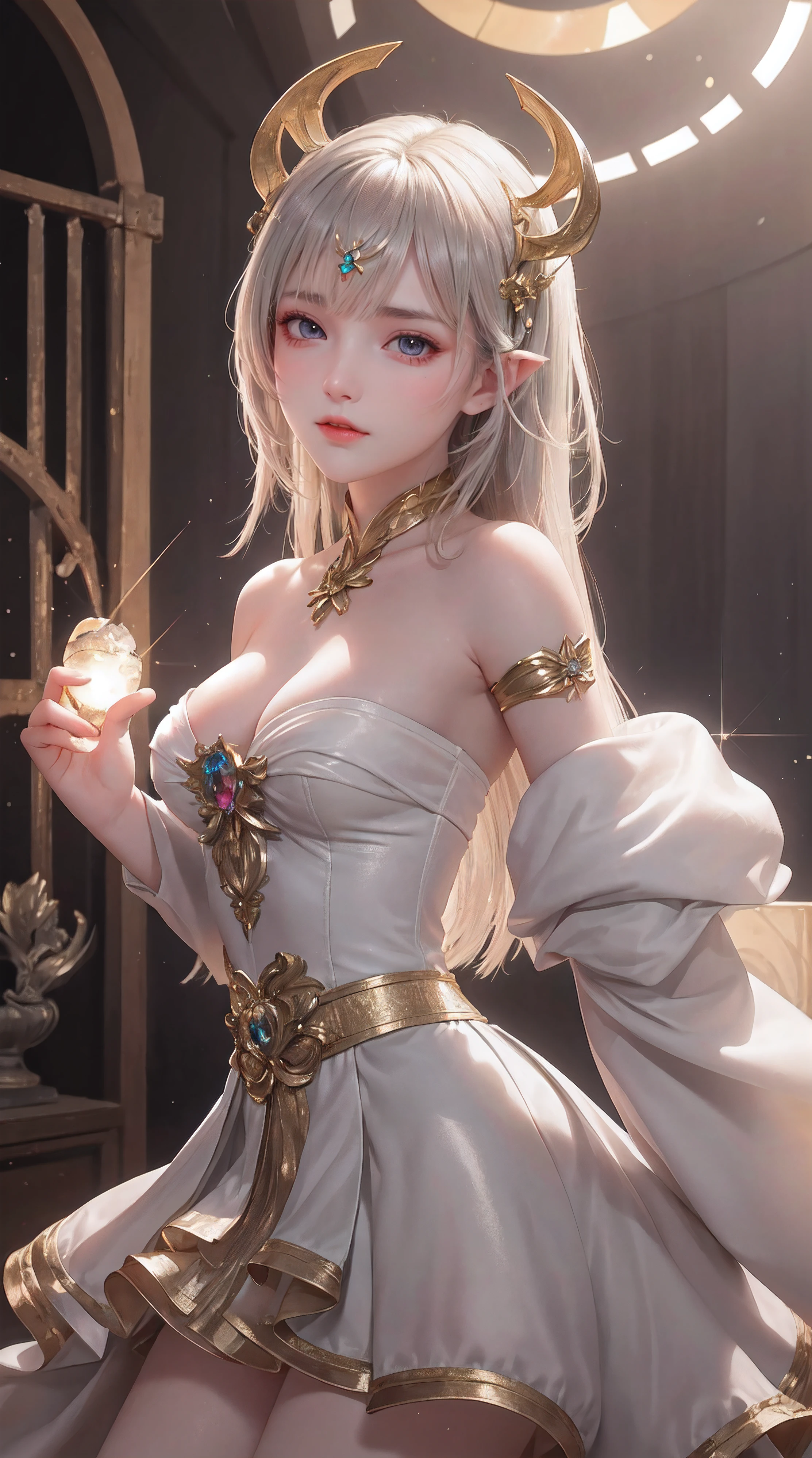 Masterpiece, Best quality, Super high resolution, Fluorescent color,, 1 girl, Looking at the audience, Beautiful face, Beautiful eyes, (Off-the-shoulder: 1.2), Head up, Upper body, forest, Shiny hair, Shiny skin, Glow-emission cut, tchibi, Finger proportions are coordinated