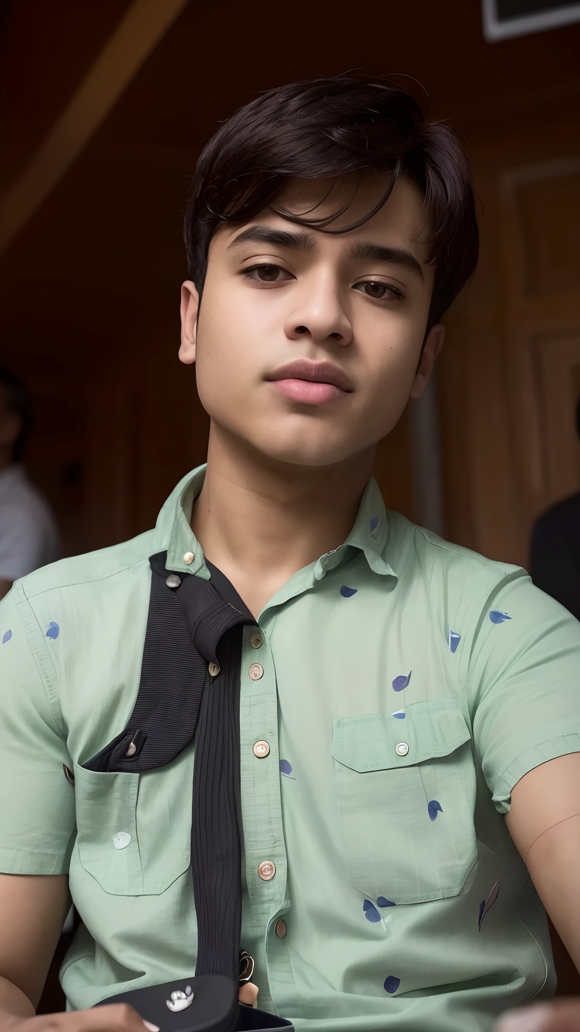 there is a man sitting down with a cell phone in his hand, around 1 9 years old, very very low quality picture, with accurate face, photo taken in 2 0 2 0, wearing in shirt, 18 years old, riyahd cassiem, frontal picture, without beard, mohamed chahin, attractive photo, full body picture, 2 3 years old