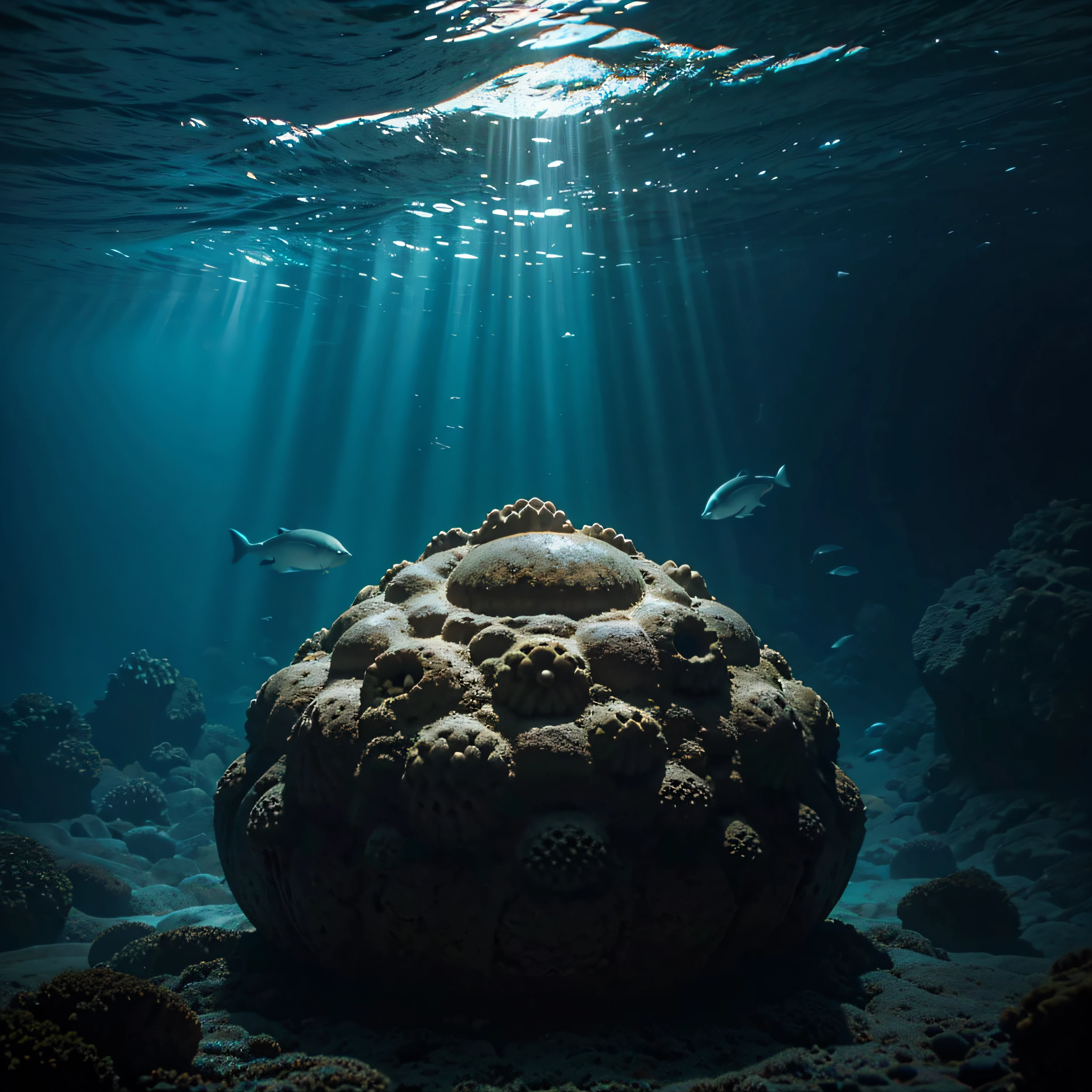 (extremadamente detallado, obra maestra, La mejor calidad, Under the Ocean), Estilo oscuro, volumetric illumination. textura de babosa, piel de caracol. ahogados flotando de fondo. Rococo composition.