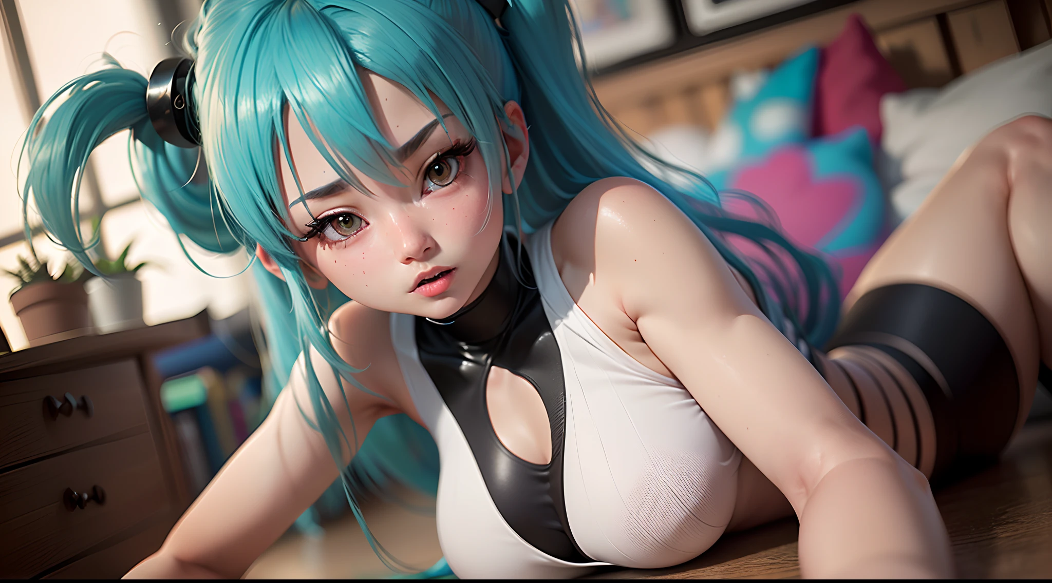 NSFW，miku hatsune，Apron on top naked，kitchin，vaginal，sex，perspiring，huge breasts，gangbang，(excessive cum:1.3)，afterglow，legs up，spread pussy，Rape，pissing，3boys，furniture，drapes，houseplant，tissue，Condoms are scattered，a bed，Girl trembling with sexual climax，