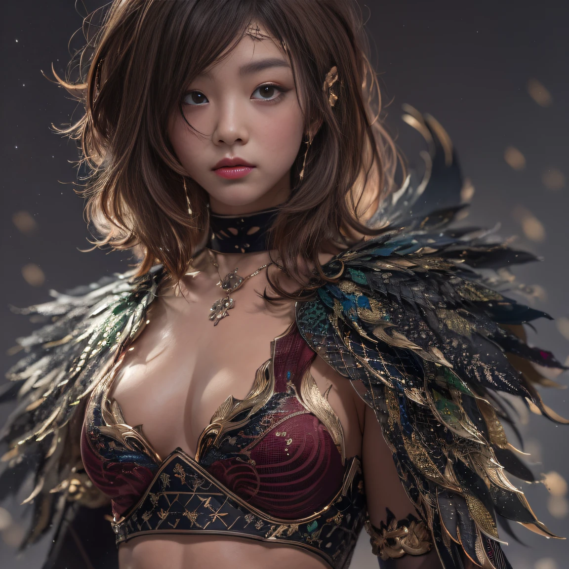 32K gradient glass texture(tmasterpiece,k hd,hyper HD,32K)Short burgundy hair,Short flowing hair,Onsen District,Flame Girl ,Yao Lang protector (realisticlying:1.4),Python pattern robe,Black gold master Kawashima work headdress,Snowflakes fluttering,The background is pure,Hold your head high,Be proud,The nostrils look at people, A high resolution, the detail, RAW photogr, Sharp Re, Nikon D850 Film Stock Photo by Jefferies Lee 4 Kodak Portra 400 Camera F1.6 shots, Rich colors, ultra-realistic vivid textures, Dramatic lighting, Unreal Engine Art Station Trend, cinestir 800,Hold your head high,Be proud,The nostrils look at people,Short burgundy hair