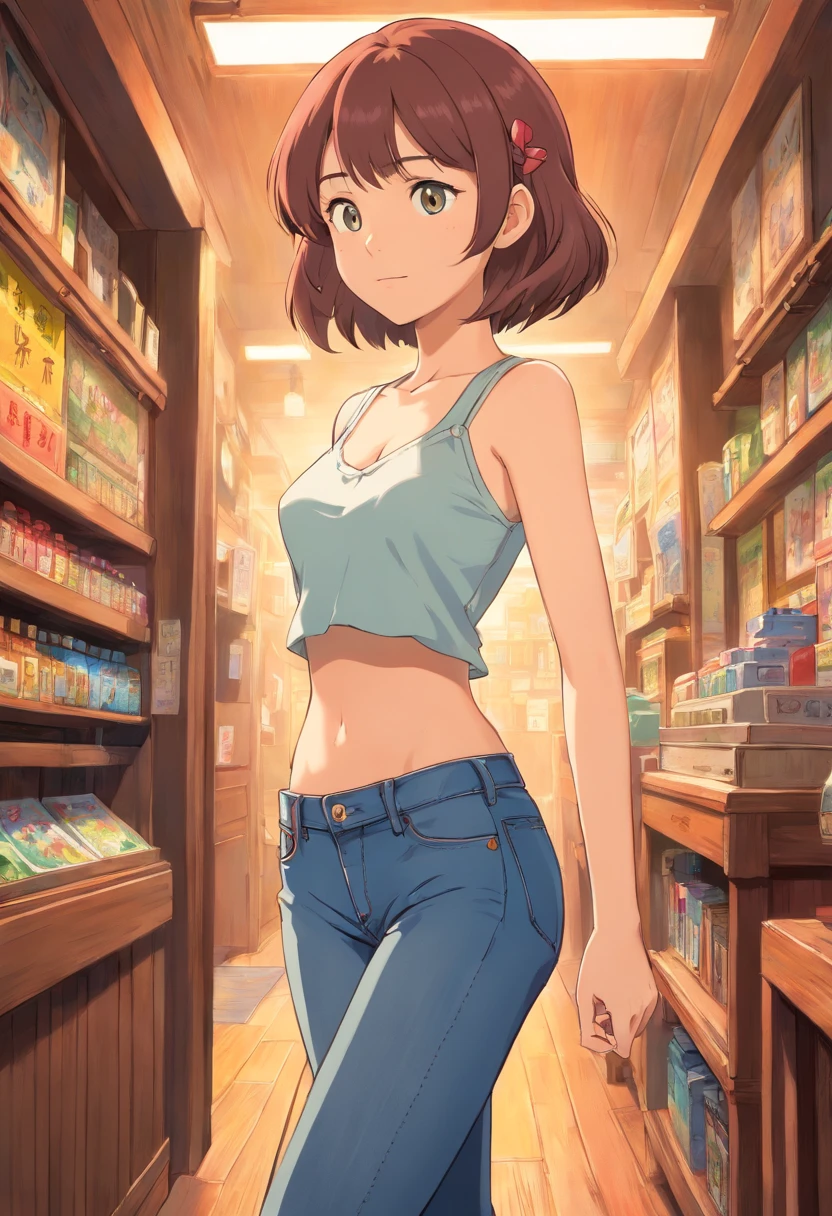 (masterpiece, best quality), (colorful:1.4), solo, 1girl standing in a store with lots of flower bouquets, white bra, blue patterned panties, brown boots, white colored socks, depth of field