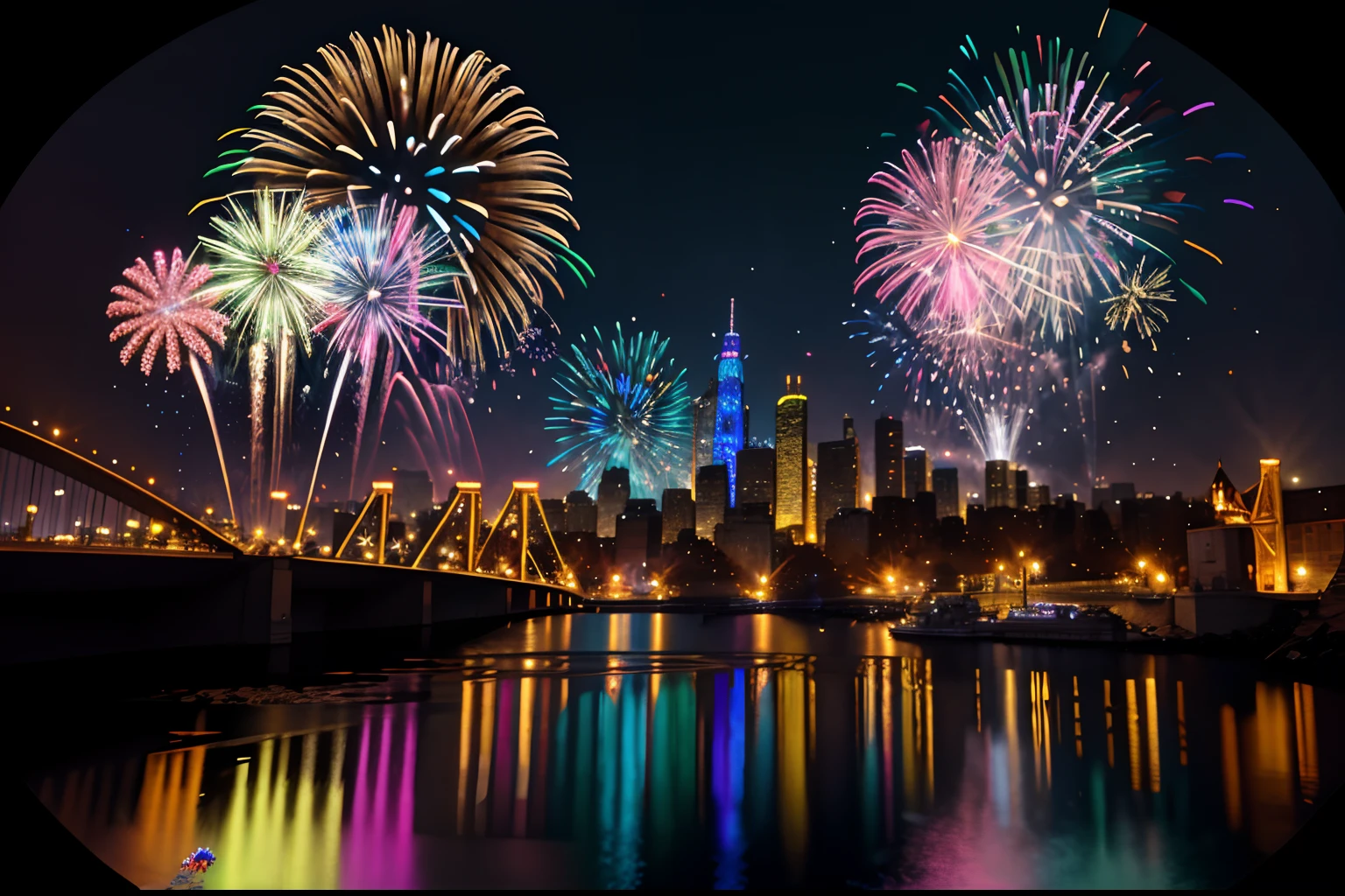 full color of intricate fused neon-flash and lots fireworks, fine detailed texture, intricate glimmer glass, dark cityscape background, insane details, insane detailed texture, 32k resolution, highest quality, ultra quality, intricately detailed, high resolution, best quality, beautiful detailed glow,