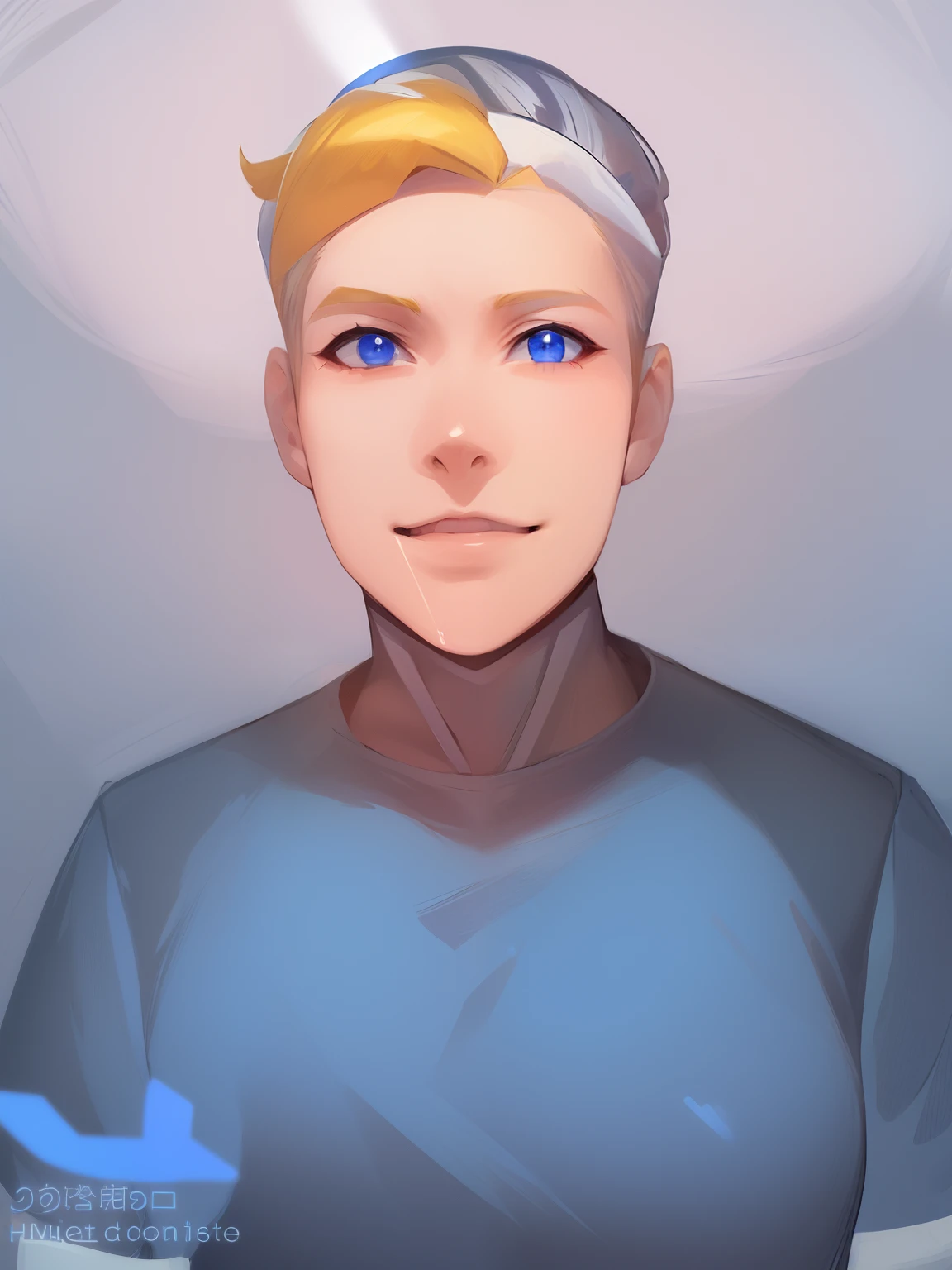 Skysky_megaman, 1girl in, 独奏, length hair, blue eyess, blonde  hair, poneyTail, head gear, lightsmile, (maid:1.3), stele \(Skysky\),
