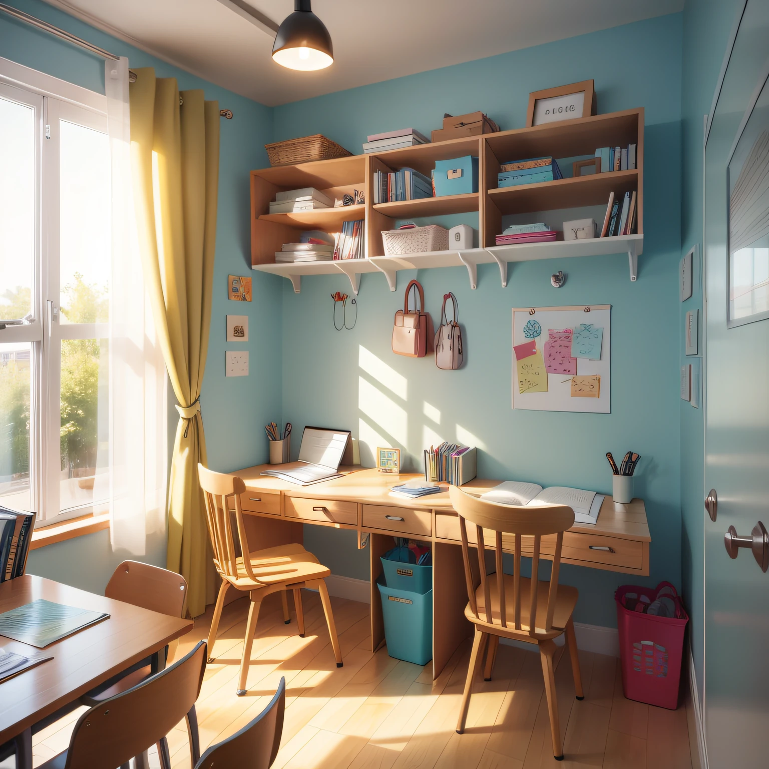 kids study room with Wall Hooks and Extra Storage