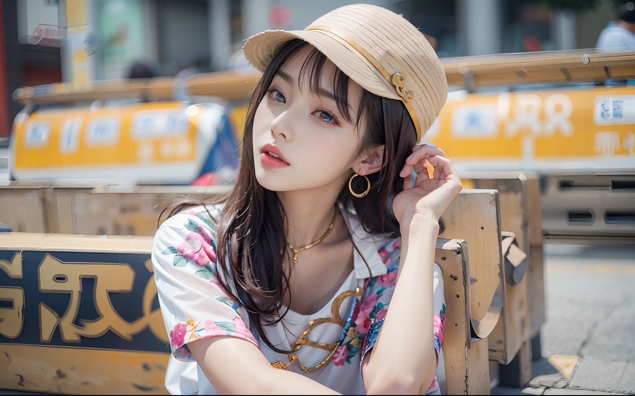 8k, top-quality, (pubic hair beauty)、hight resolution, realisticlying, realperson, Asian woman in arafa sitting on the curb of the street of the city, a picture by Leng Mei, Tumbler, shin hanga, bra and shorts streetwear, photo of slim girl model, sexy girl wearing shorts, Sexy Girl, gorgeous chinese model, Beautiful Model Girl, Beautiful girl model, Beautiful Asian Girl, Chinese girl, Gorgeous young Korean woman