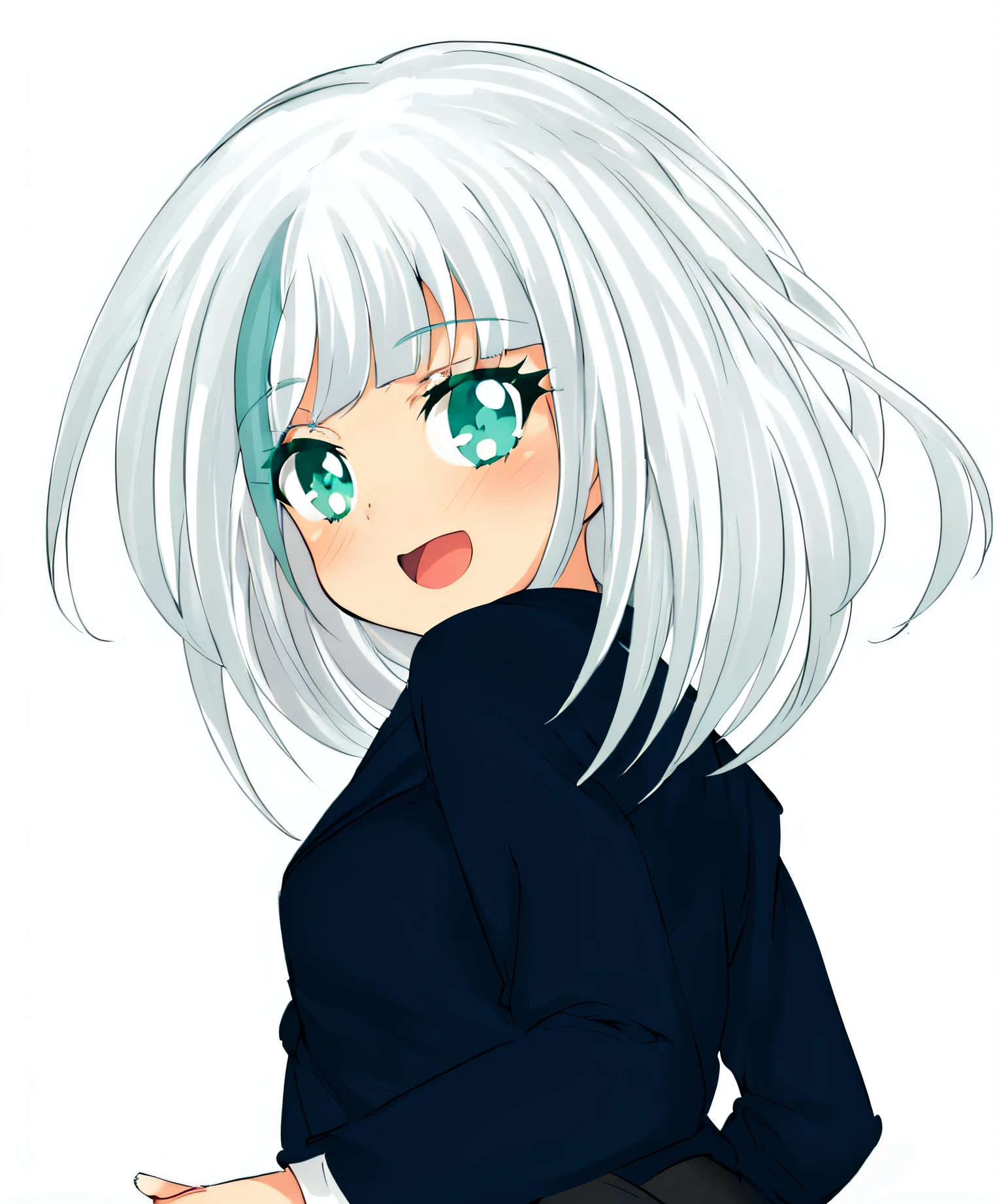 anime girl with white hair and green eyes and a black top, perfect white haired girl, white haired, fubuki, girl with white hair, silver hair girl, anime girl with teal hair, cute anime girl, anime girl named lucy, anime style character, white haired lady, pretty anime girl, anime style portrait, an anime girl, silver haired