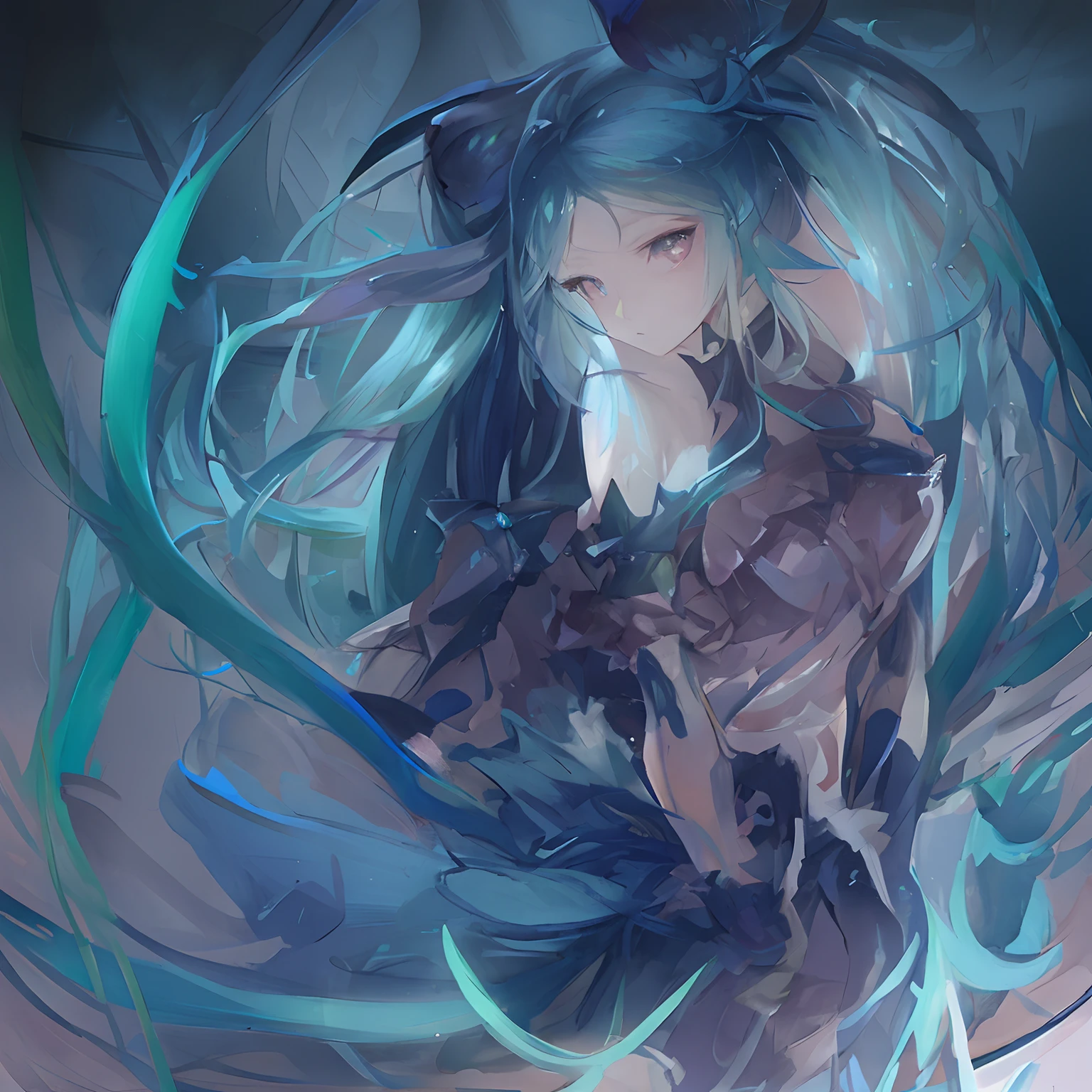 (Highest Quality), (Masterpiece), (Super Detailed), (Eye Detail: 1.0), (Lens Flare: 1.0), (Movie Poster: 1.0), (Tarot Border: 1.0), Portrait Center, (Closeup: 1.0), (Negative Space: 0.8), (Negative Space: 1.6), (Solo), (Floating Color Mesh: 1.0), (Many Color Spikes: 1.0), (Floating Droplets: 1.0), ( Water Magic: 1.0), (Dappled Sun, Rays, Caustics: 1.2), (Iridescence: 1.0), (Beautiful Detail Halo: 1.0), (Lean Back: 1.2), (Grim Expression: 1.0) ,(small:1.0),(open mouth:1.0),(eyelashes),one eye closed,(light blue hair:1.4),(long hair:1.0),(facing viewer:1.3),(head tilt : 1.0), (dynamic pose: 1.1), (asymmetrical hair: 1.2), (orange, (casual, casual), (layered skirt), (gray eyes: 1.4), oblique bangs, high double ponytail, diamond hair ,long coat,(flowing cloak: 1.0),,(abstract background:1.4),(:1.1),(jump:1.1),(tan:1.1),(upper body:1.25),thinking,pupil,++,co-feather , strapless, tights, (white gloves: 1.3), black and red double horns, sleepy