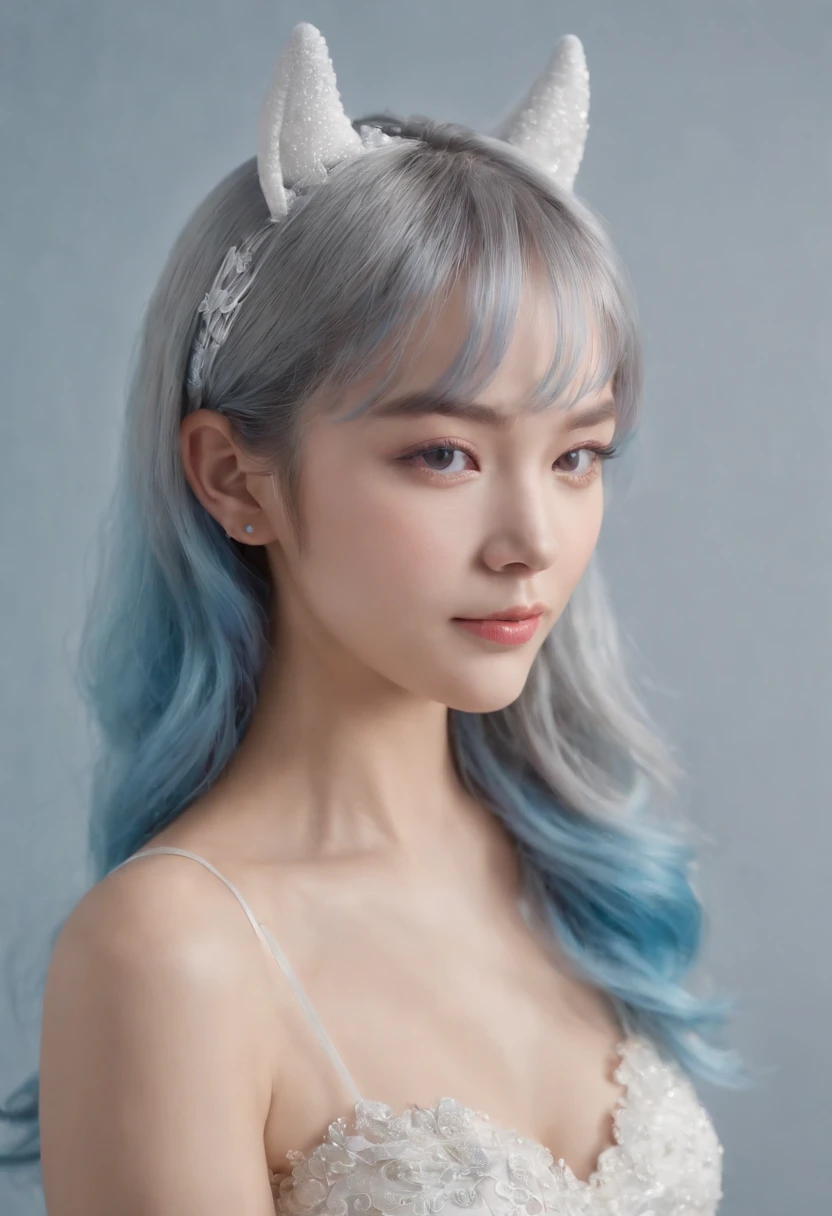 hair bobbles, wince, fake animal ears, ear blush, fang, multicolored hair, grey hair, blue hair, asymmetrical hair, drop shadow, anaglyph, stereogram, pov, Surrealism, Social realism, depth of field, cinematic lighting, sparkle, bloom, Fujicolor, 8k, 8k, 4K, 8k, 8k, award winning, 1080P, HD, textured skin, super detail, anatomically correct, ccurate, retina, UHD