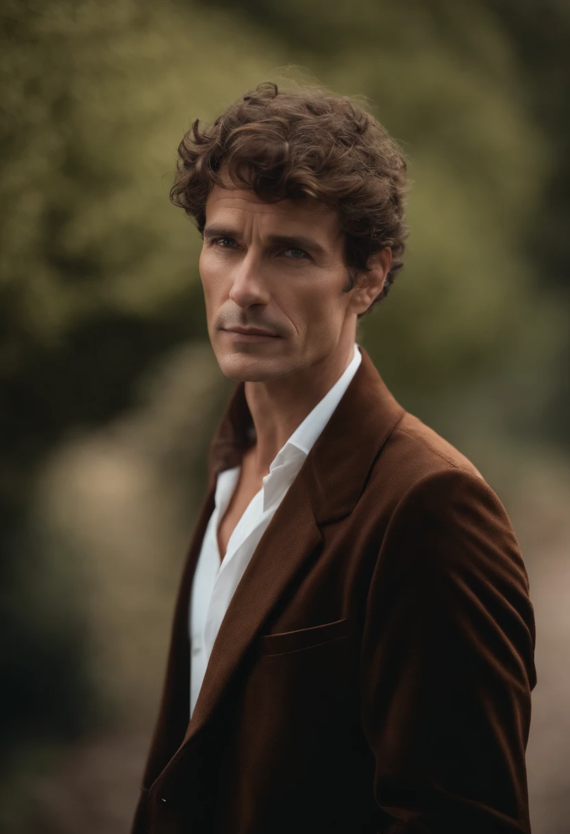 Un homme Handom en rouge, (Dans le style de Patrick Demarchelier). porter une veste, Grand et en forme, (40 ans:1.1), (shaven:1.2), (short brown hair and a little curly:1.5),(very short hair:1.6). in the style of ethereal beauty, Realistic blue sky, Hasselblad 1600F, Hyper-realistic portrait, couleurs vives, Lignes dynamiques, lisse et poli .