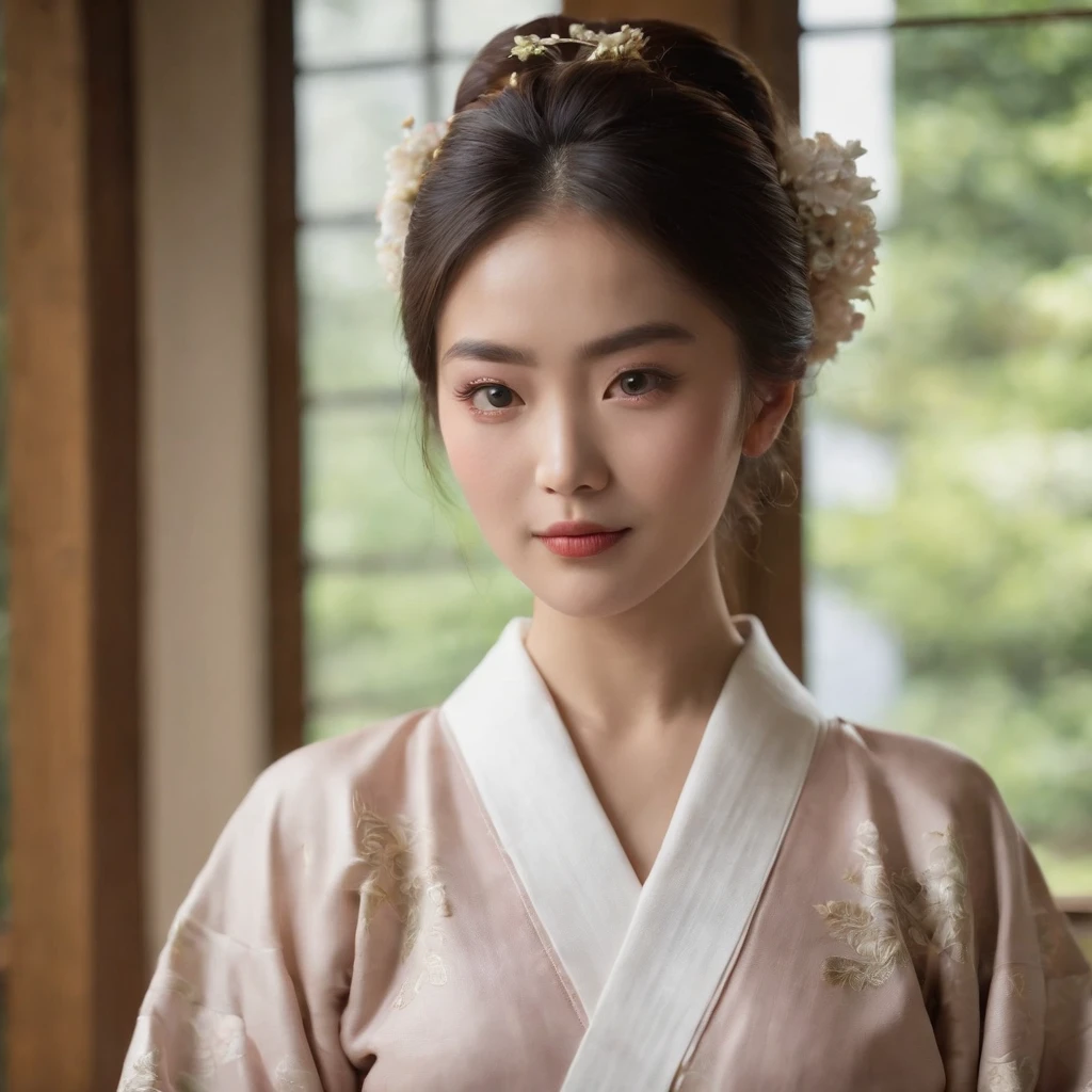 Extremely sensitive with the highest image quality、8K、Japan of the most beautiful woman in her 20s、Wearing kimono and shoulders protruding、
Stay in a Japanese-style room、There are tea ceremony tools、