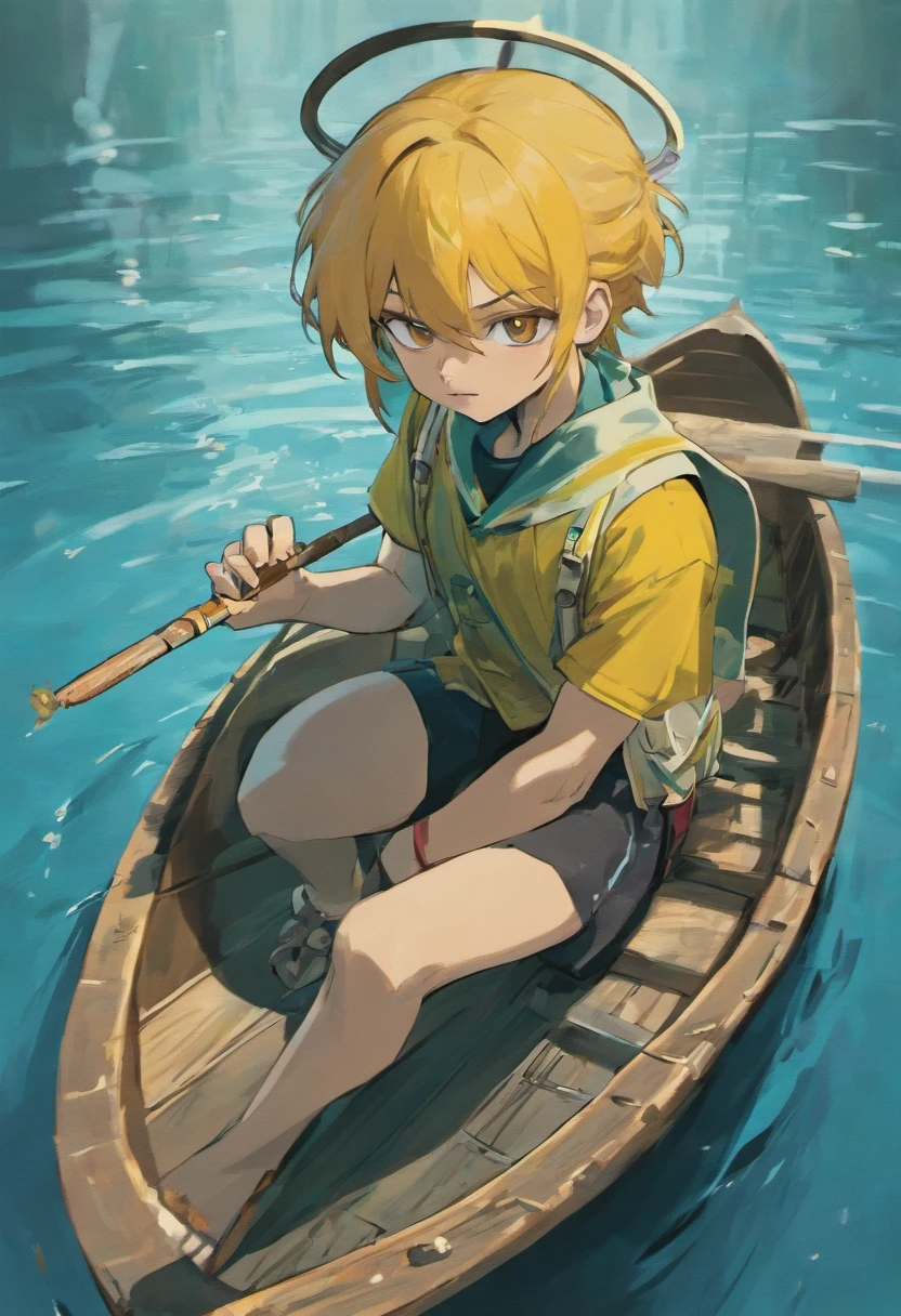 Humanoid crocodile sailor style,Smoking in a machete on a boat