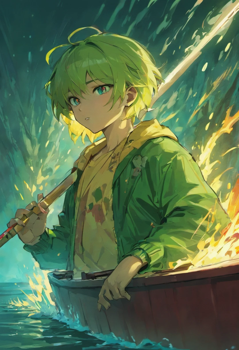 Humanoid crocodile sailor style,Smoking in a machete on a boat