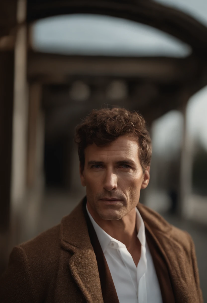 Un homme Handom (en rouge:1:1), (Dans le style de Patrick Demarchelier). porter une veste, Grand et en forme, (40 ans:1.1), (shaven:1.2), (short brown hair and a little curly:1.5),(very short hair:1.6). in the style of ethereal beauty, Realistic blue sky, Hasselblad 1600F, Hyperrealistic portrait, couleurs vives, Lignes dynamiques, lisse et poli .