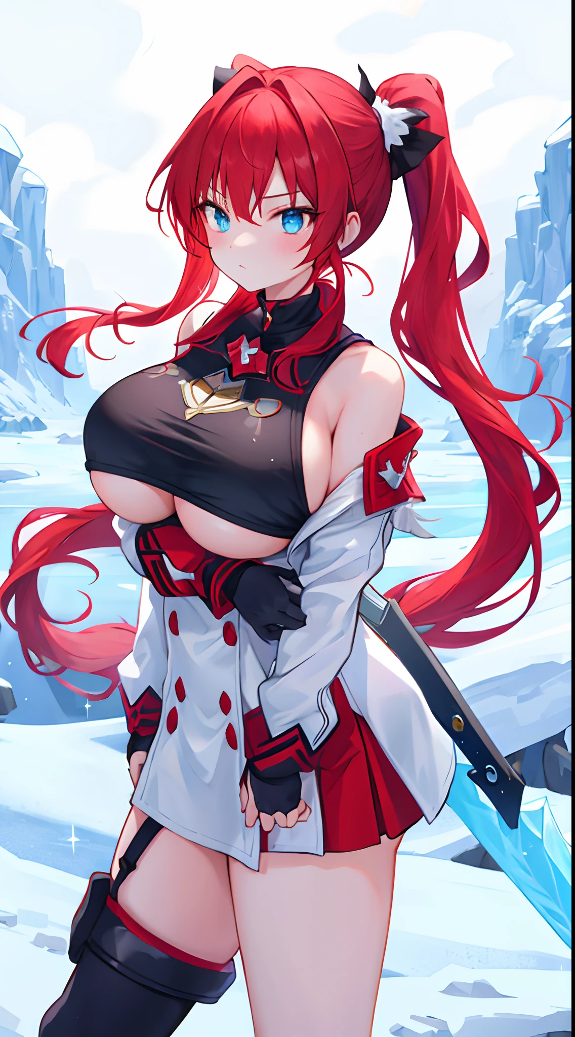 Girl, big boobs, red hair, long hair, ponytails, milf, icy wind, Northland, Blizzard, ice sword, sparkle