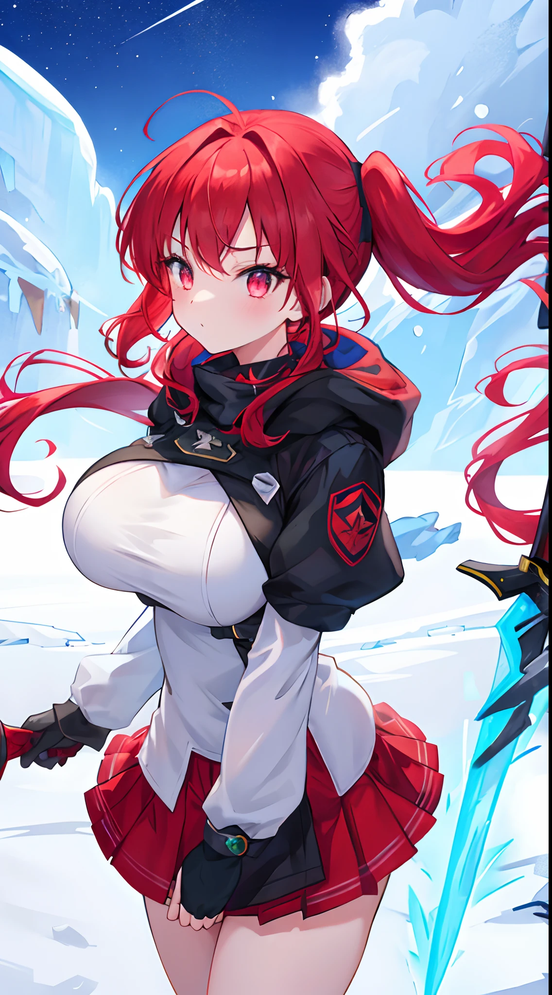Girl, big boobs, red hair, long hair, ponytails, milf, icy wind, Northland, Blizzard, ice sword, sparkle