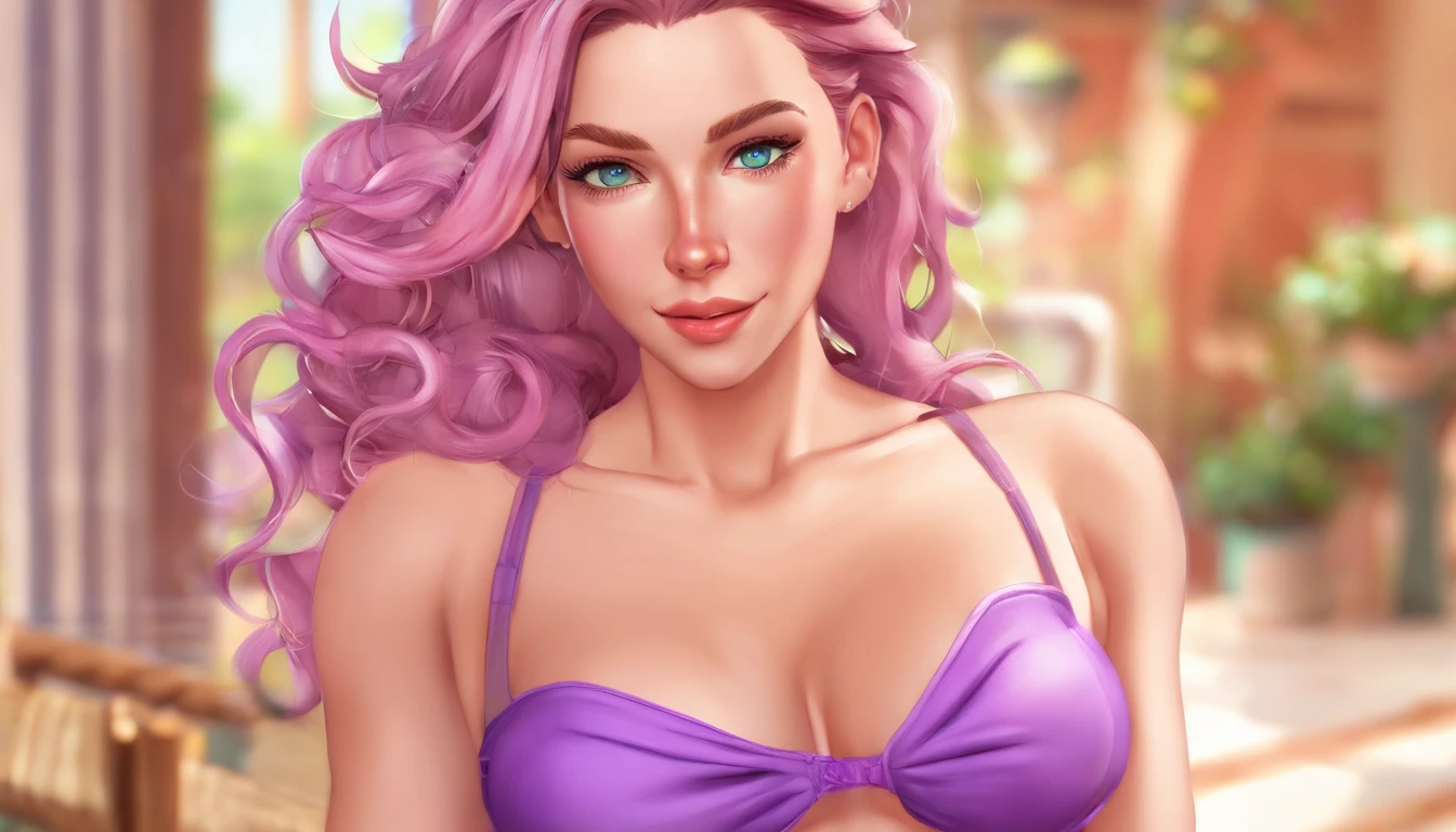 Body portrait for Attractive purple eyes and purple hair woman wearing purple  silk bikini, joy, fun, elegant, pretty face, face details, purple eyes, FULL BODY VIEW, soft skin, fantasy, moon background, blunt cut hair, line art, swimming in the purple ocean, allure, crisp purple eyes, 3d shading, lily Aldridge, rustic charm, gorgeous woman, fashion look, DYNAMIC, marvel comics art, epic, detailed eyes, UHD, pretty face, glamours, clean face, showing in 4k format, impressive, Side-parted asymmetrical bob, fitness body, light hair, realistic, highly detailed, full body, high quality, charming and attractive woman, full intimate setting, comic book by Joshua Middleton.