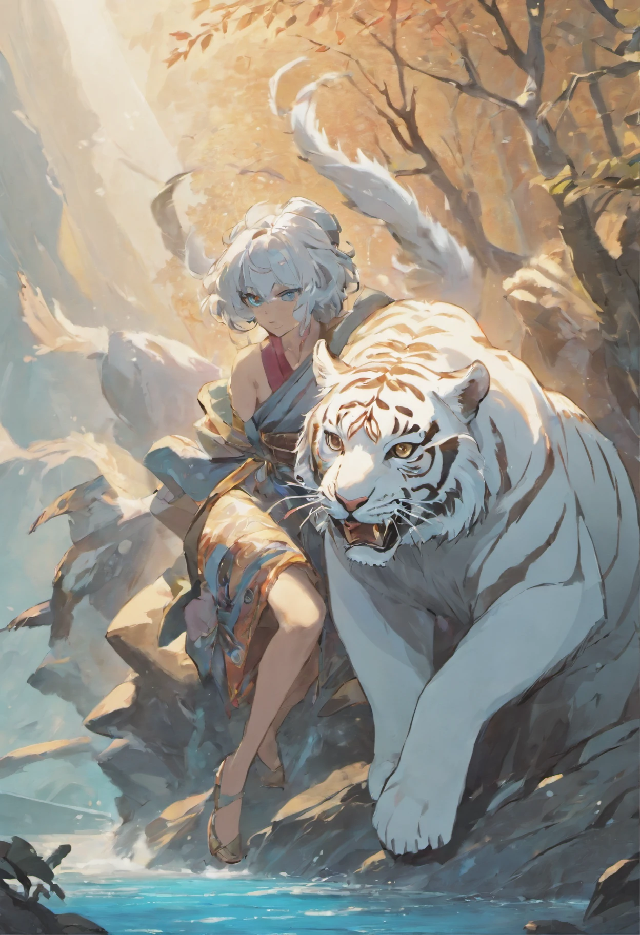 the white tiger,Mountain and Sea Sutra,mythological beasts,Handsome
