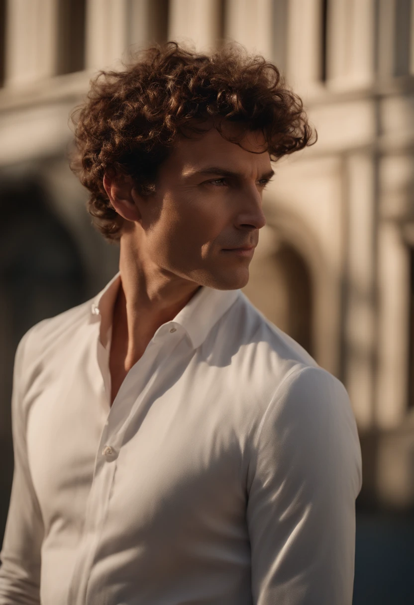 Un homme Handom (en rouge:1:1), (Dans le style de Patrick Demarchelier). porter une veste, Grand et en forme, (40 ans:1.1), (shaven:1.2), (short brown hair and a little curly:1.5),(very short hair:1.6). in the style of ethereal beauty, Realistic blue sky, Hasselblad 1600F, Hyperrealistic portrait, couleurs vives, Lignes dynamiques, lisse et poli .
