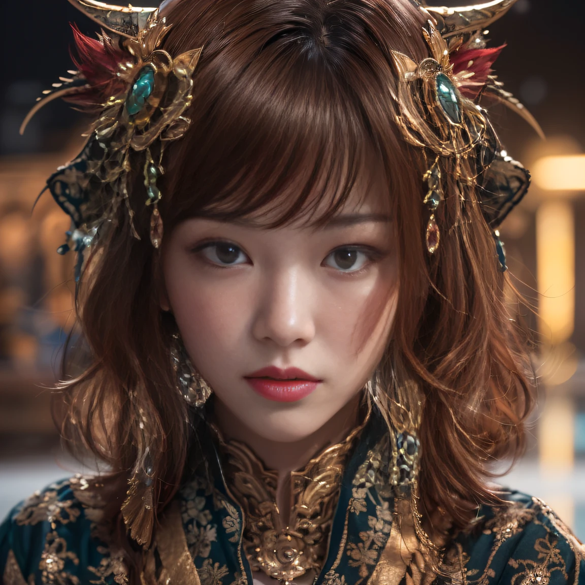 32K gradient glass texture(tmasterpiece,k hd,hyper HD,32K)Short burgundy hair,Short flowing hair,Onsen District,Flame Girl ,Yao Lang protector (realisticlying:1.4),Python pattern robe,Black gold master Kawashima work headdress,Snowflakes fluttering,The background is pure,Hold your head high,Be proud,The nostrils look at people, A high resolution, the detail, RAW photogr, Sharp Re, Nikon D850 Film Stock Photo by Jefferies Lee 4 Kodak Portra 400 Camera F1.6 shots, Rich colors, ultra-realistic vivid textures, Dramatic lighting, Unreal Engine Art Station Trend, cinestir 800,Hold your head high,Be proud,The nostrils look at people,Short burgundy hair