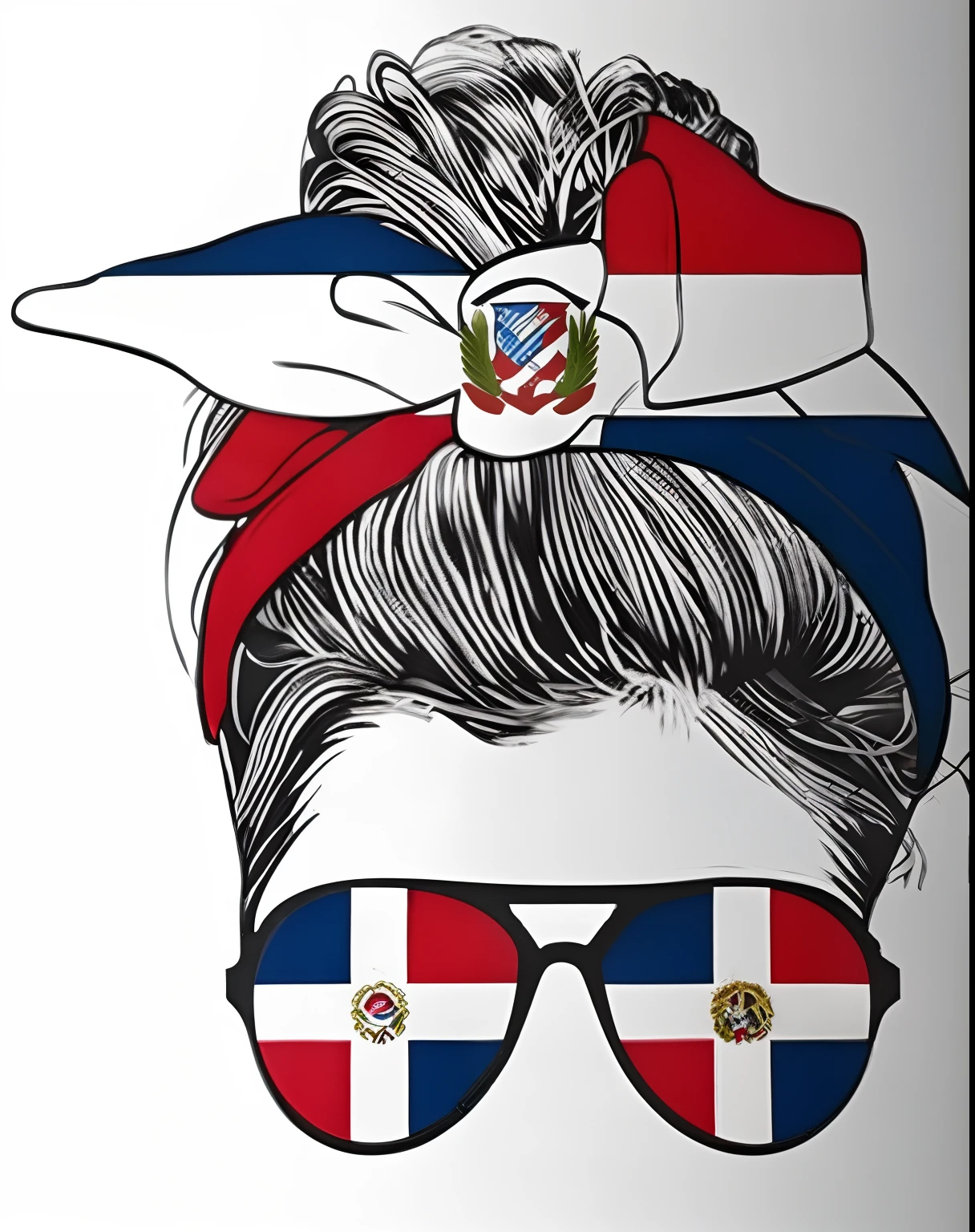 a close up of a woman with sunglasses and a flag on her head, colombian, 30-year-old woman from cuba, inspired by Ceferí Olivé, puerto rico, by Bernat Sanjuan, digital art. @mariomaniacdude, puerto rican super hero, illustration », by David Ruby, by Estuardo Maldonado