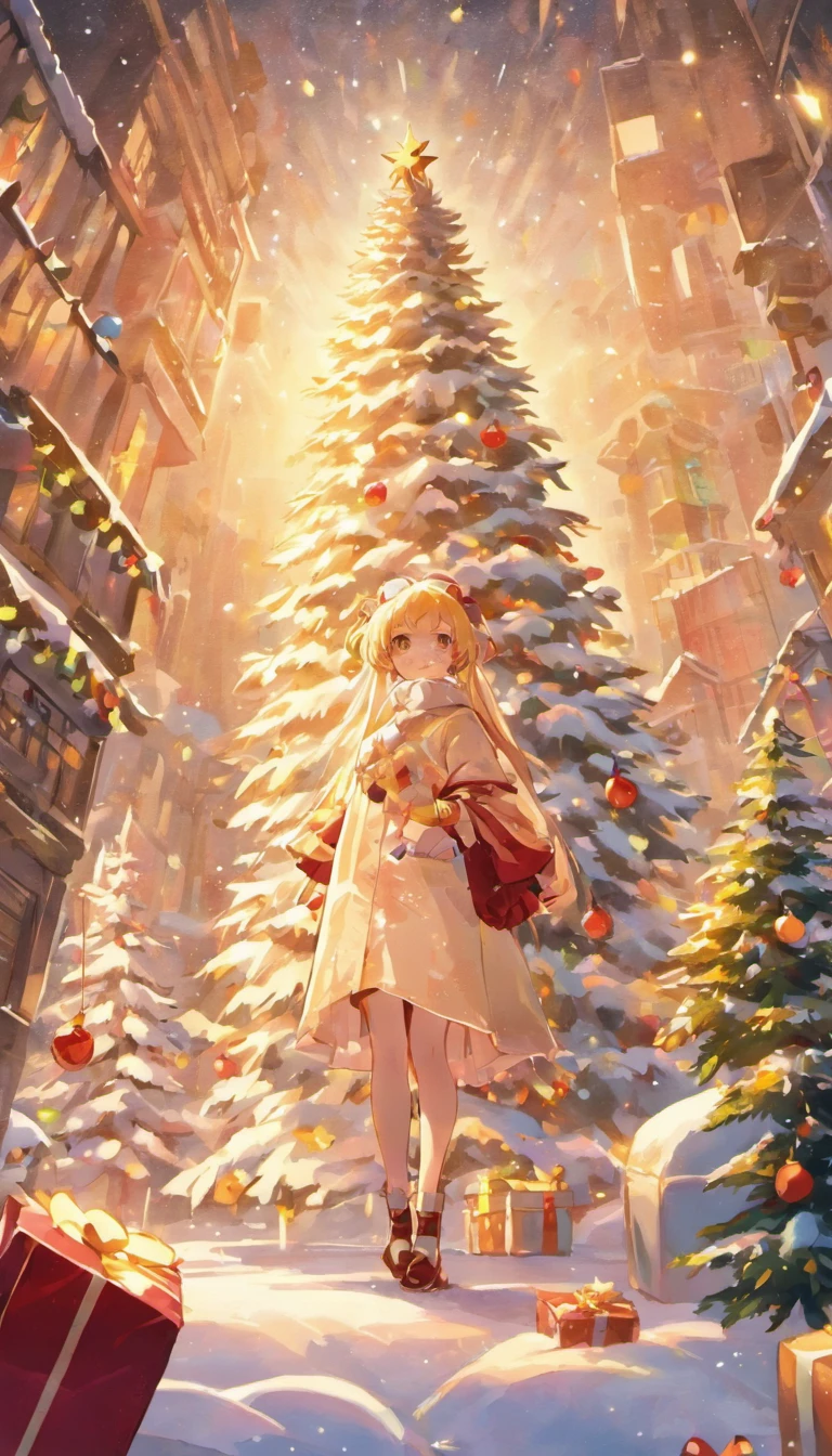 christmas tree imitation and snow imitation in a carton box