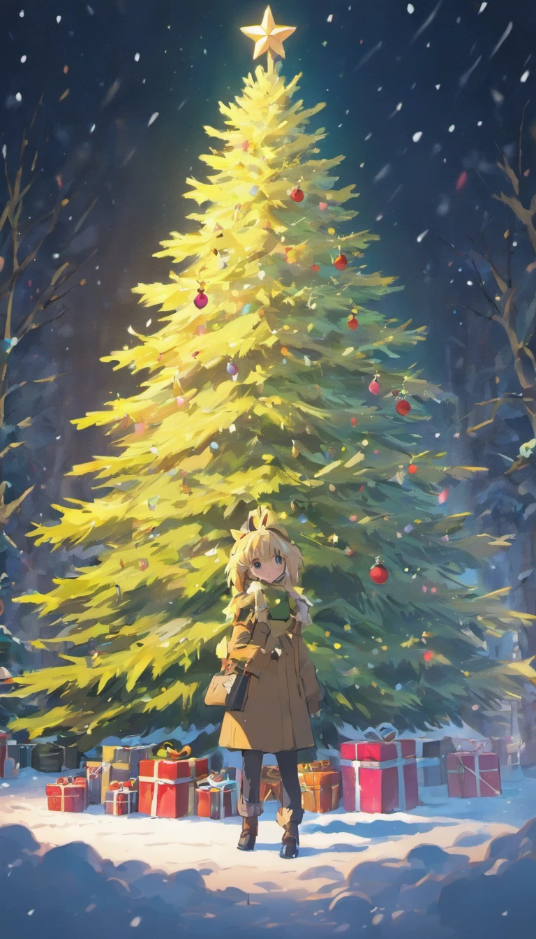 christmas tree imitation and snow imitation in a carton box. No character