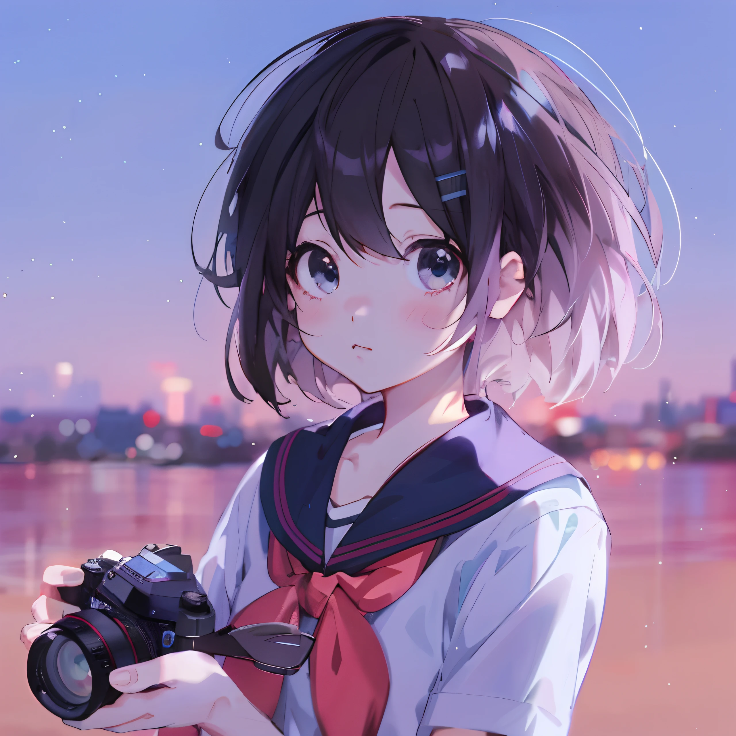 Anime girl with camera in hand and city in background, style of anime4 K, Anime style. 8K, Anime style mixed with Fujifilm, An anime girl, anime visual of a cute girl, Ilya Kuvshinov landscape, portrait anime girl, Anime style portrait, Cute anime girl, Portrait of an anime girl, Anime girl, 4K anime wallpaper