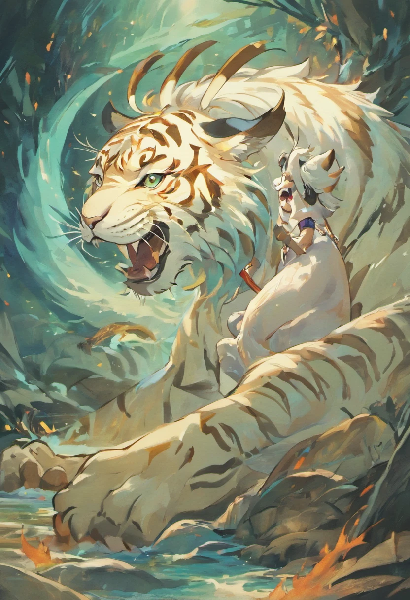 the white tiger，Mountain and Sea Sutra，mythological beasts，Handsome，Don't have characters