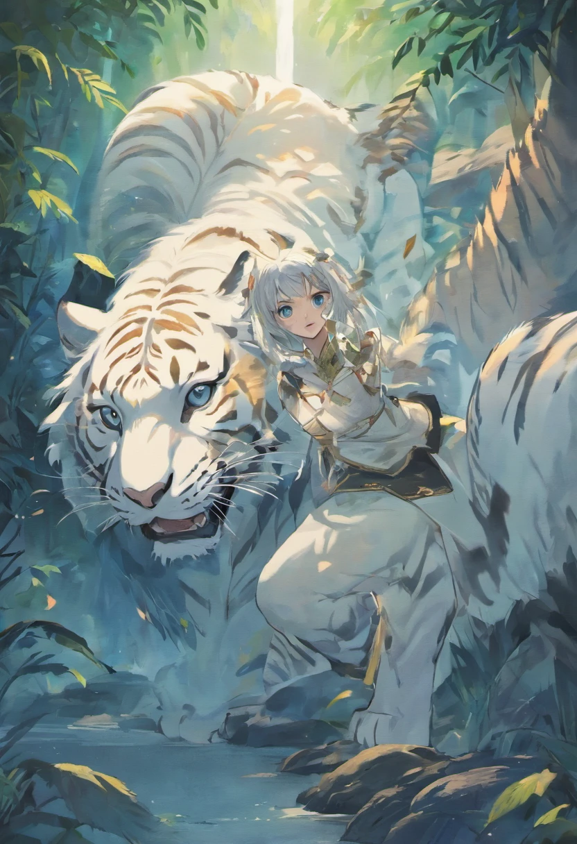 the white tiger，no humans, no person, Mountain and Sea Sutra，mythological beasts，Handsome，Don't have characters