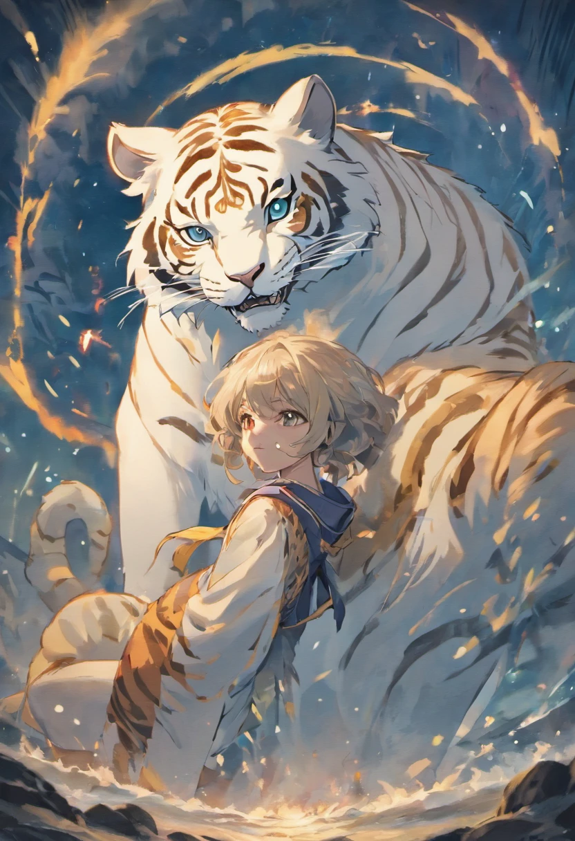 the white tiger，no humans, no person, Mountain and Sea Sutra，mythological beasts，Handsome，Don't have characters