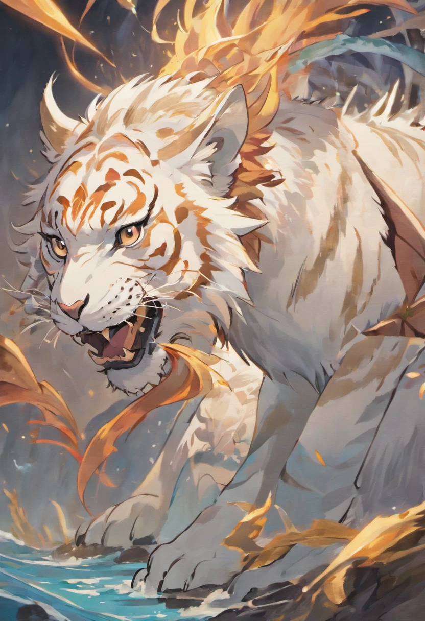 A white tiger,no girl, no person, Mountain and Sea Sutra,mythological beasts,Handsome,Don't have characters