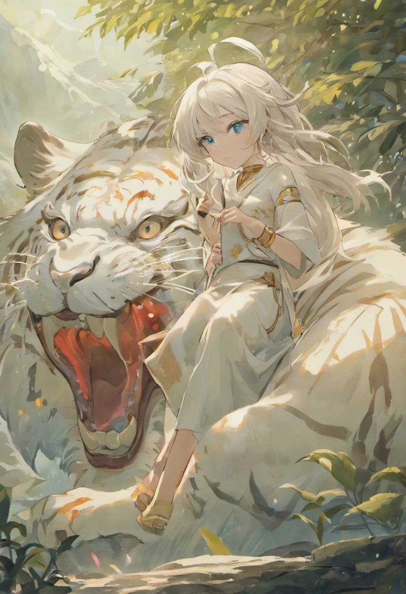 A white tiger,no girl, no person, Mountain and Sea Sutra,mythological beasts,Handsome,Don't have characters