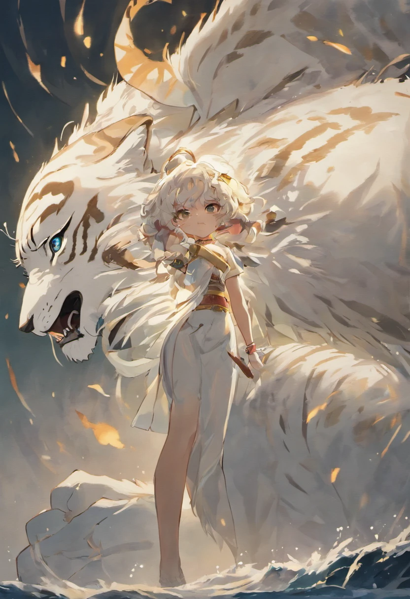 A white tiger,no girl, no person, Mountain and Sea Sutra,mythological beasts,Handsome,Don't have characters