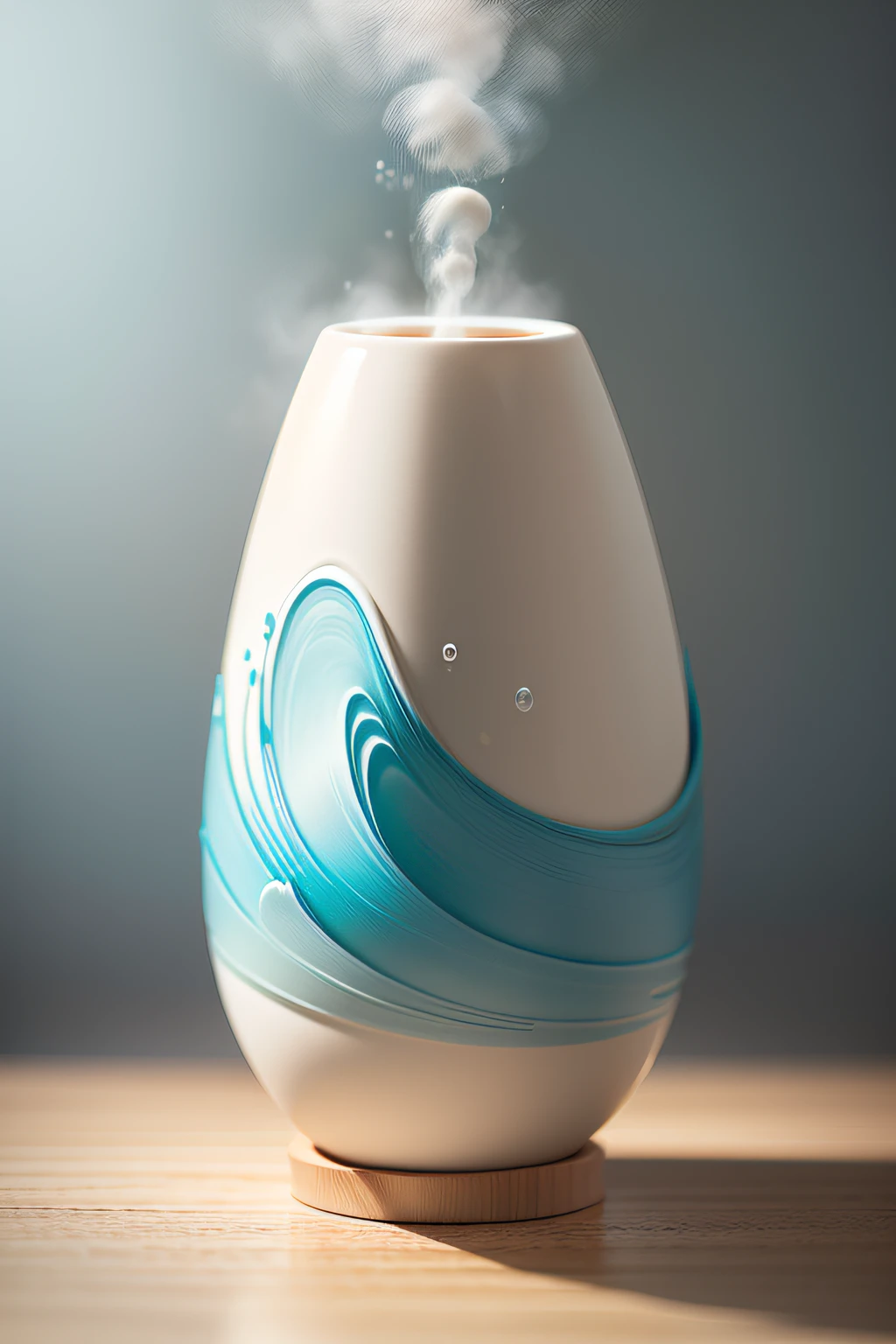 Wave relief ceramic humidifier, clean background, product photography