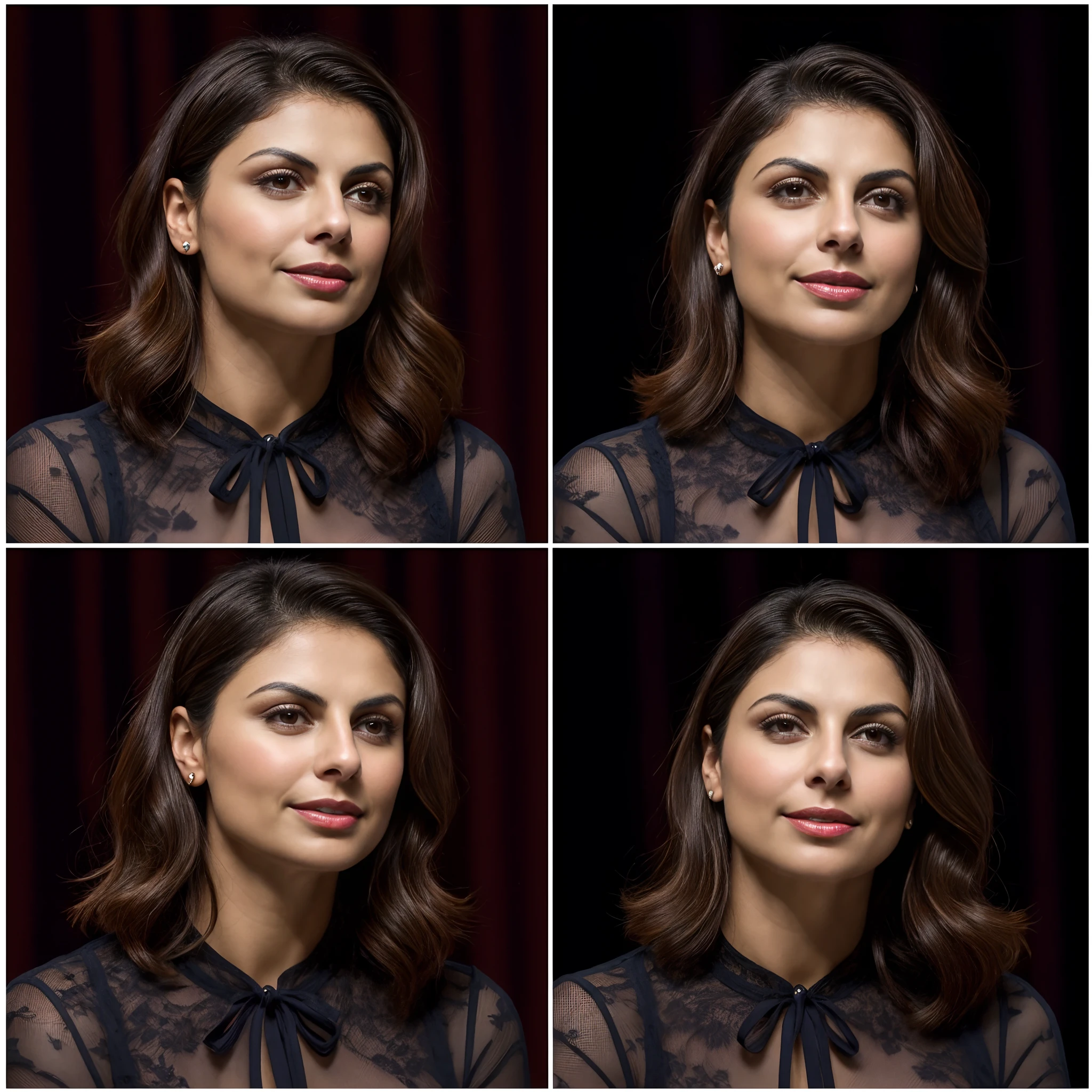 arafed image of a woman with different facial expressions, beautiful morena baccarin, she has a cute expressive face, (short hair), bobcut, bikini, her expression is happy, an absurdly beautiful, but a stern look about her, so happy that her face hurts, , really good looking face!!,